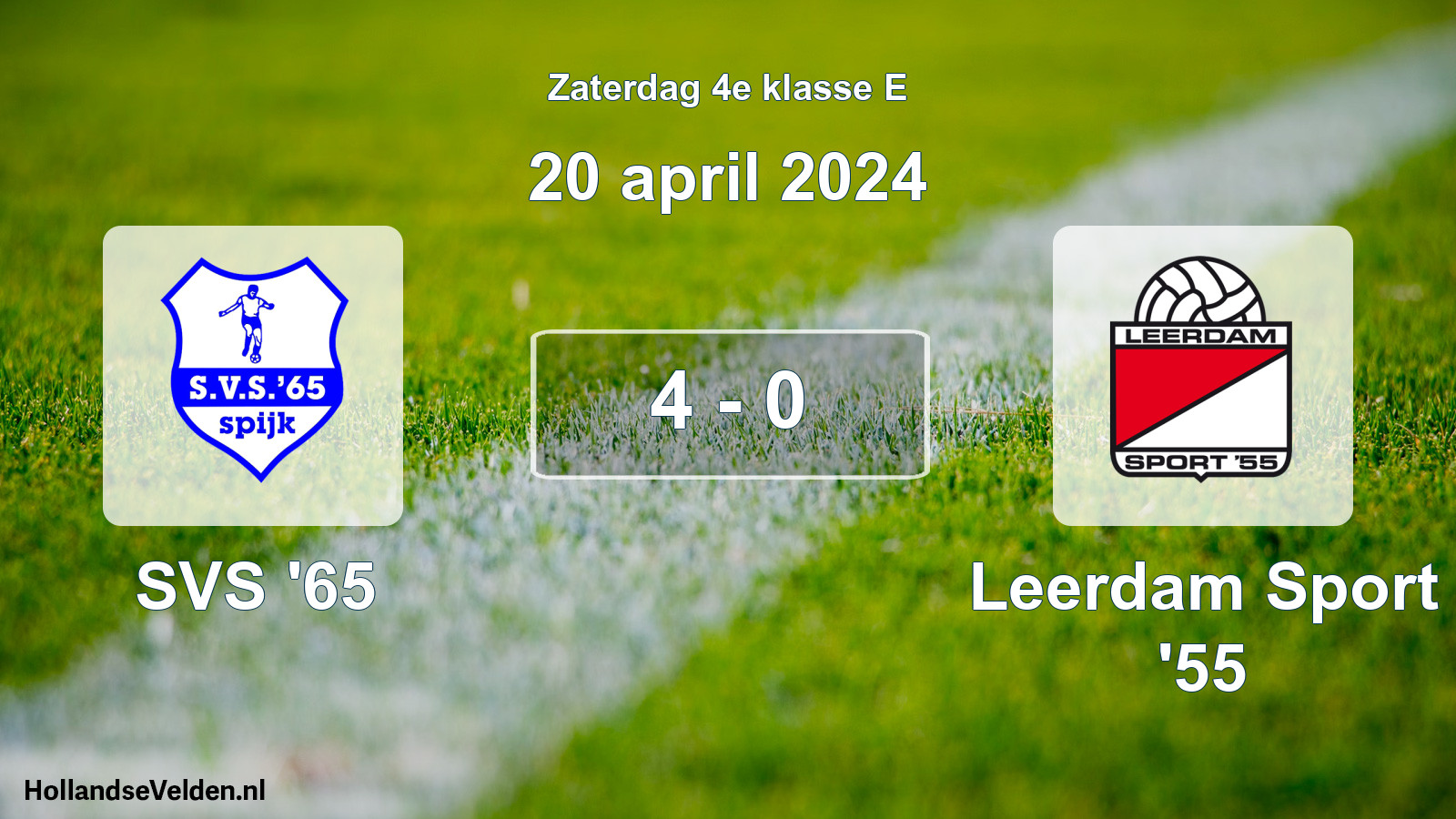 Total number of matches played: SVS '65 - Leerdam Sport '55 4 - 0 (20 April 2024)