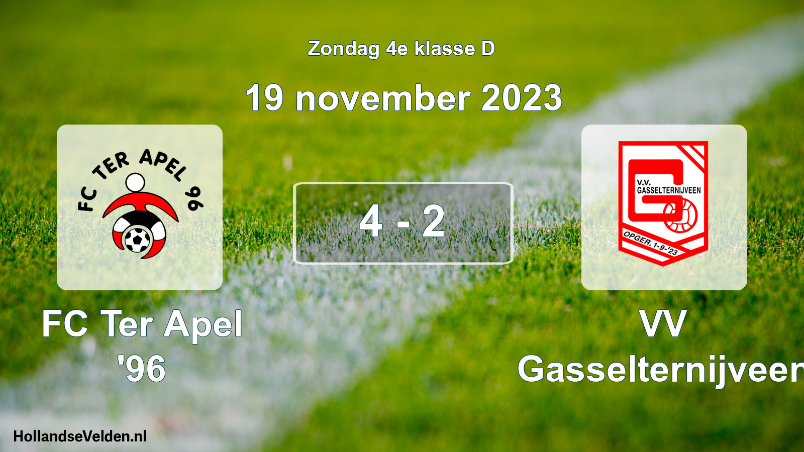 Total number of matches played: FC Ter Apel '96 - VV Gasselternijveen 4 - 2 (19 November 2023)