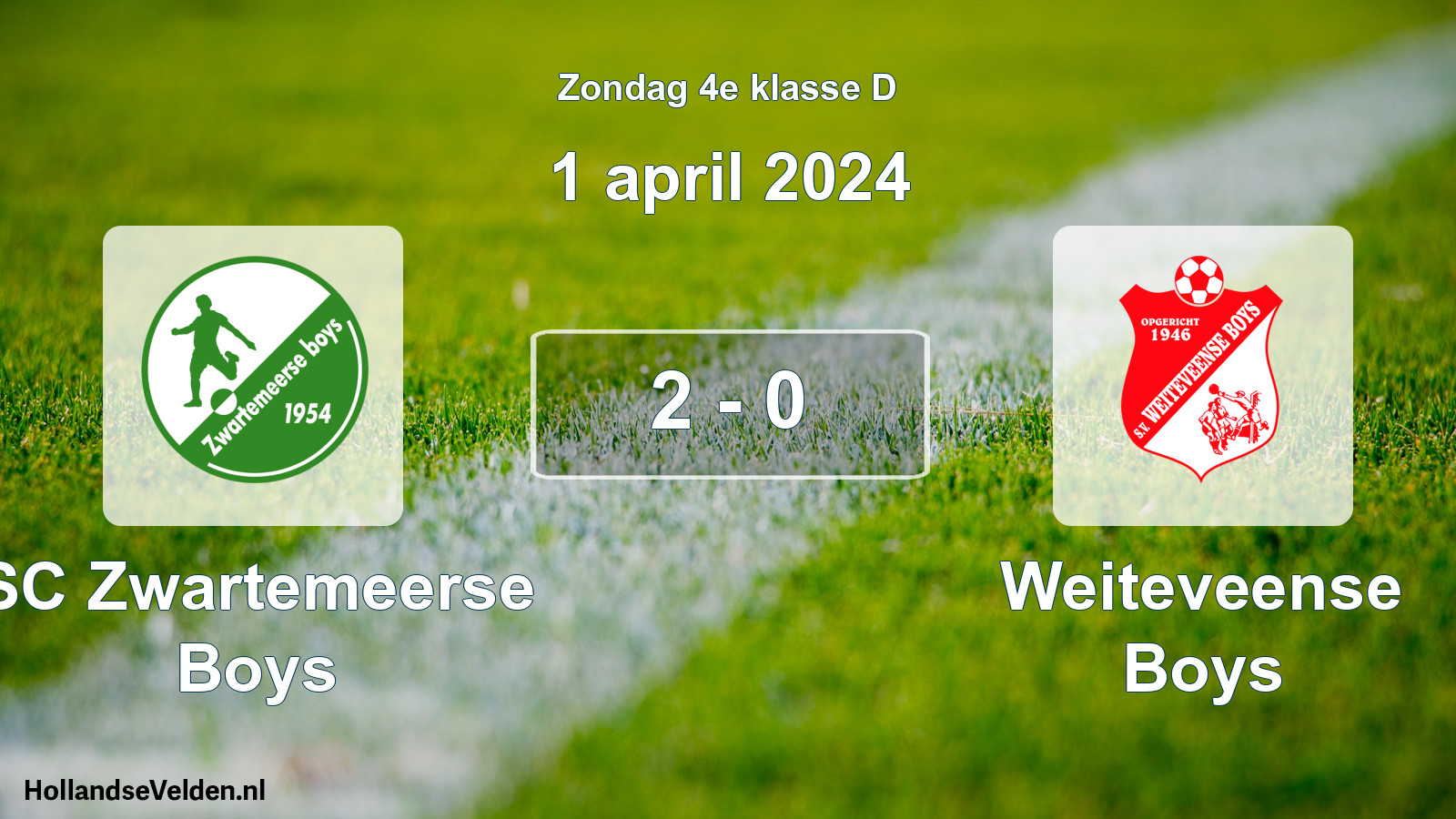 Total number of matches played: SC Zwartemeerse Boys - Weiteveense Boys 2 - 0 (1 April 2024)