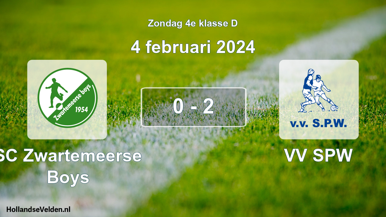 Total number of matches played: SC Zwartemeerse Boys - VV SPW 0 - 2 (4 February 2024)