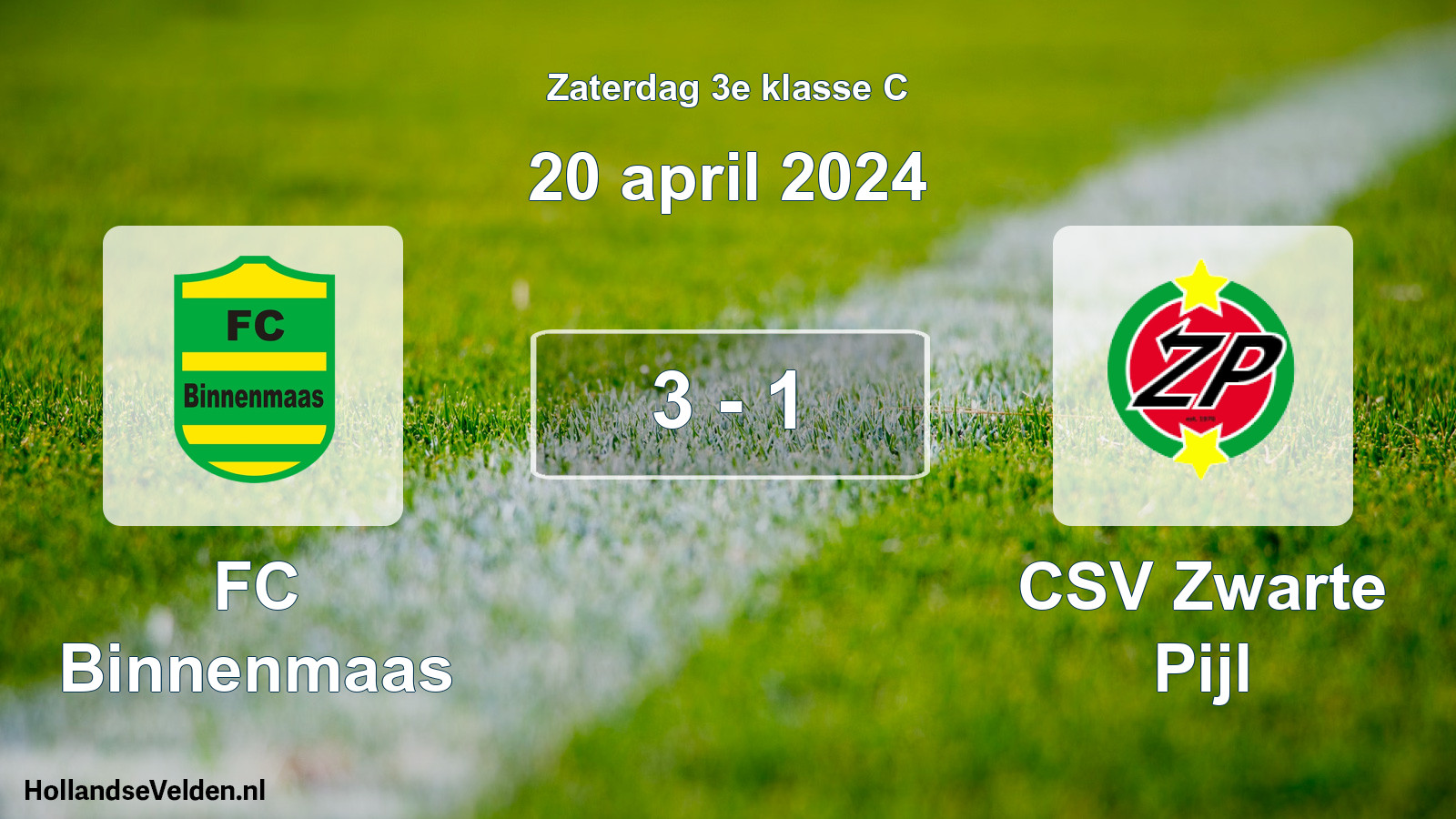 Total number of matches played: FC Binnenmaas - CSV Zwarte Pijl 3 - 1 (20 April 2024)