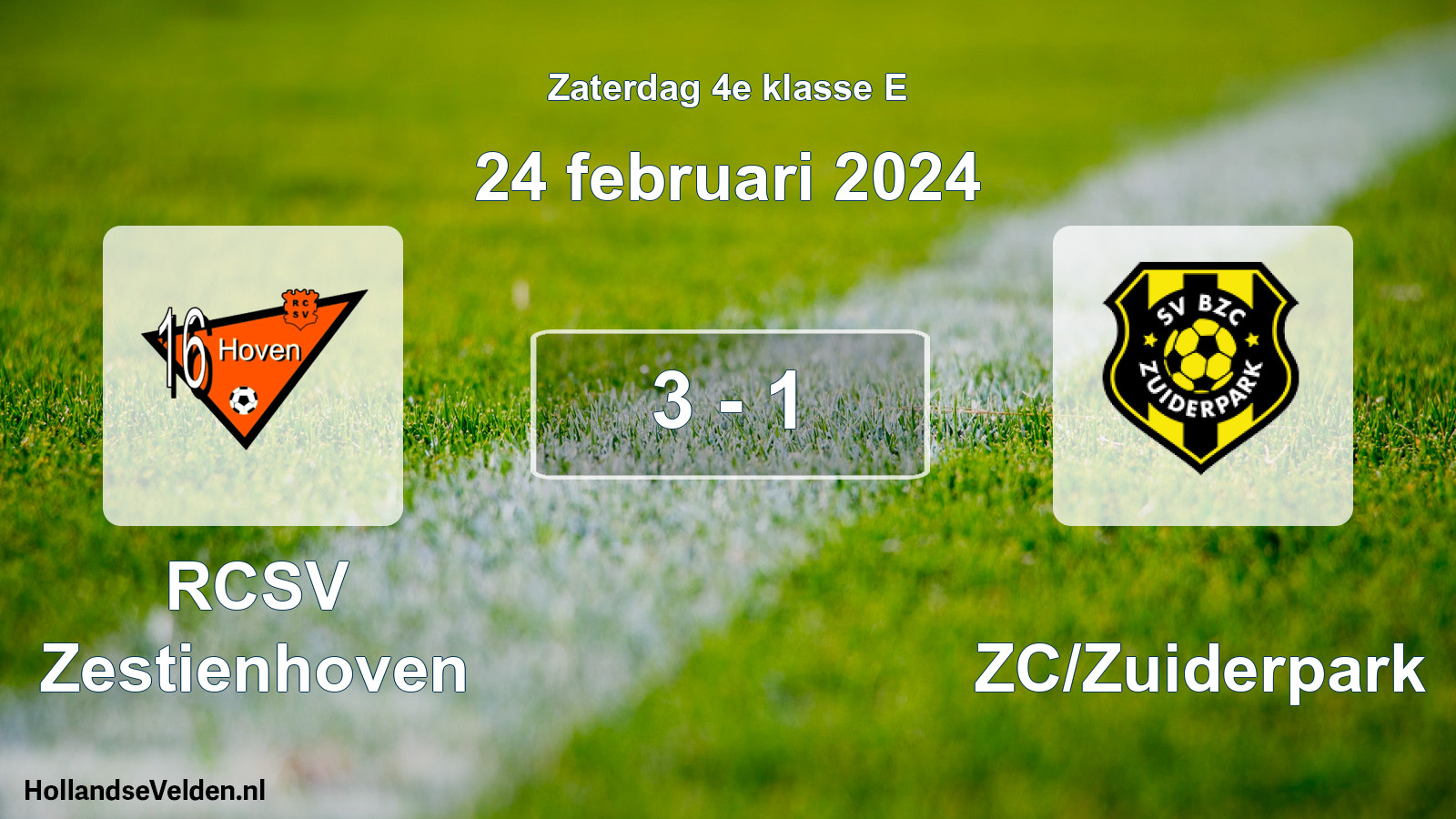 Total number of matches played: RCSV Zestienhoven - BZC/Zuiderpark 3 - 1 (24 February 2024)