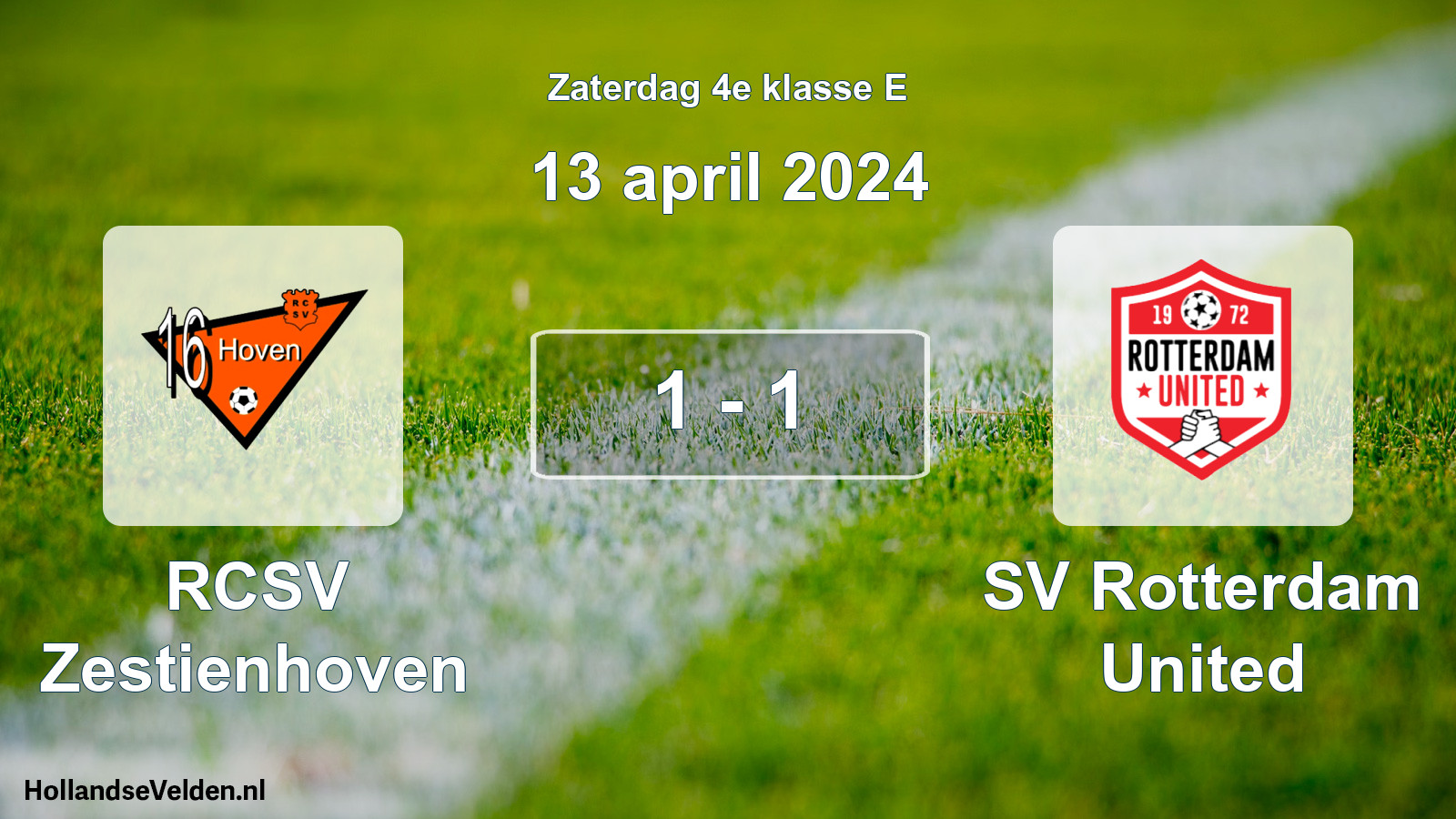 Total number of matches played: RCSV Zestienhoven - SV Rotterdam United 1 - 1 (13 April 2024)