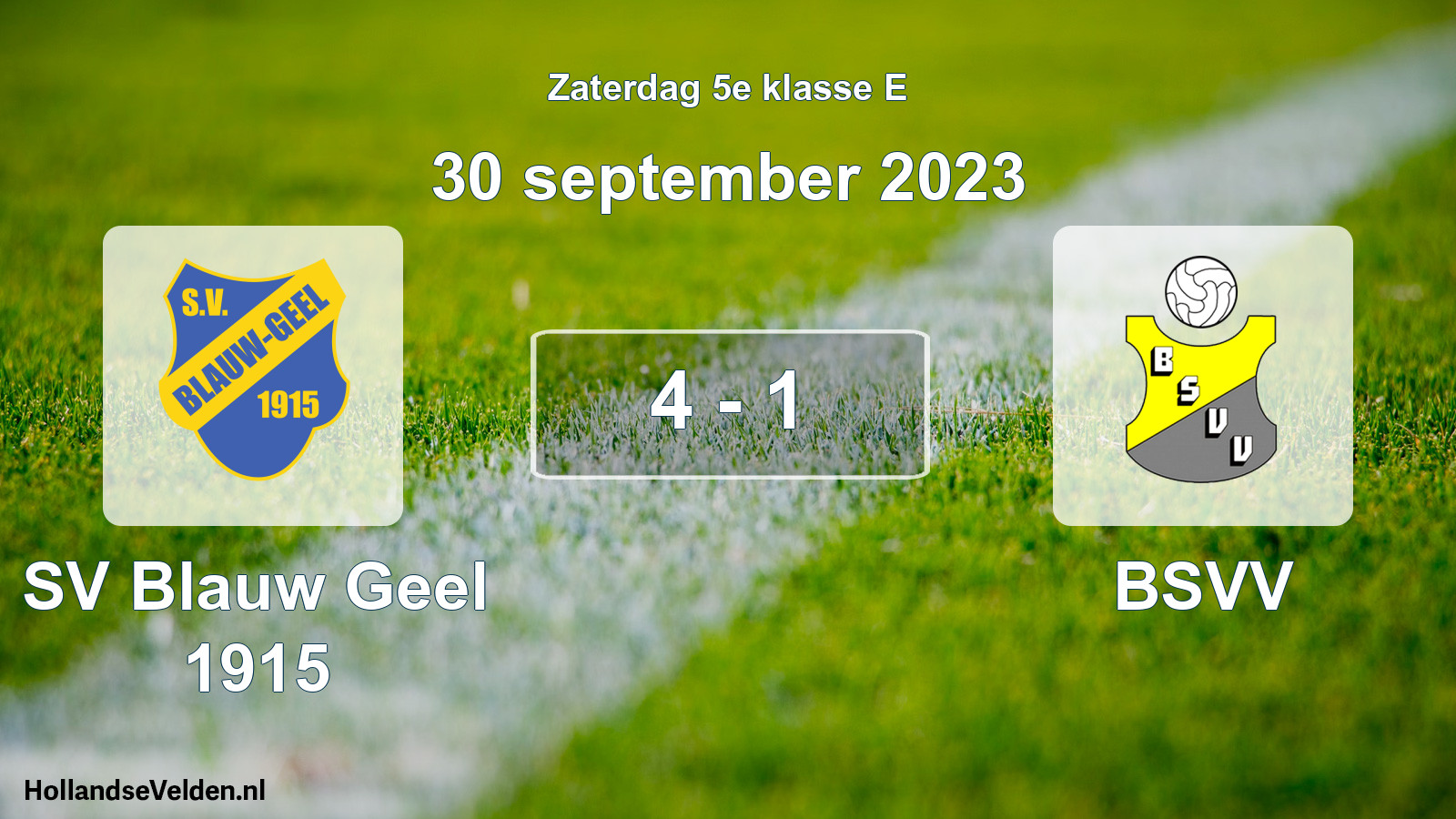 Total number of matches played: SV Blauw Geel 1915 - BSVV 4 - 1 (30 September 2023)