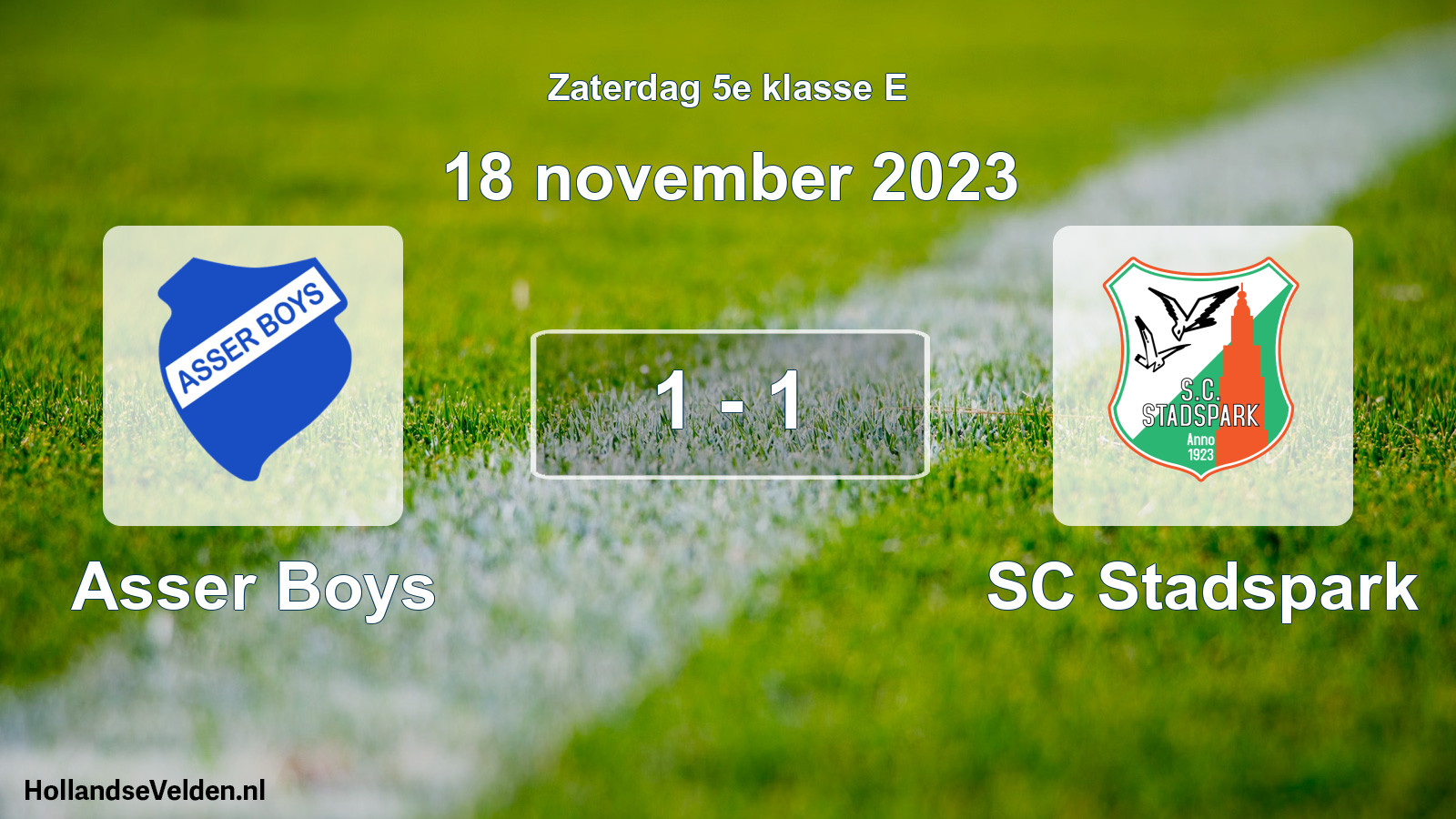 Total number of matches played: Asser Boys - SC Stadspark 1 - 1 (18 November 2023)