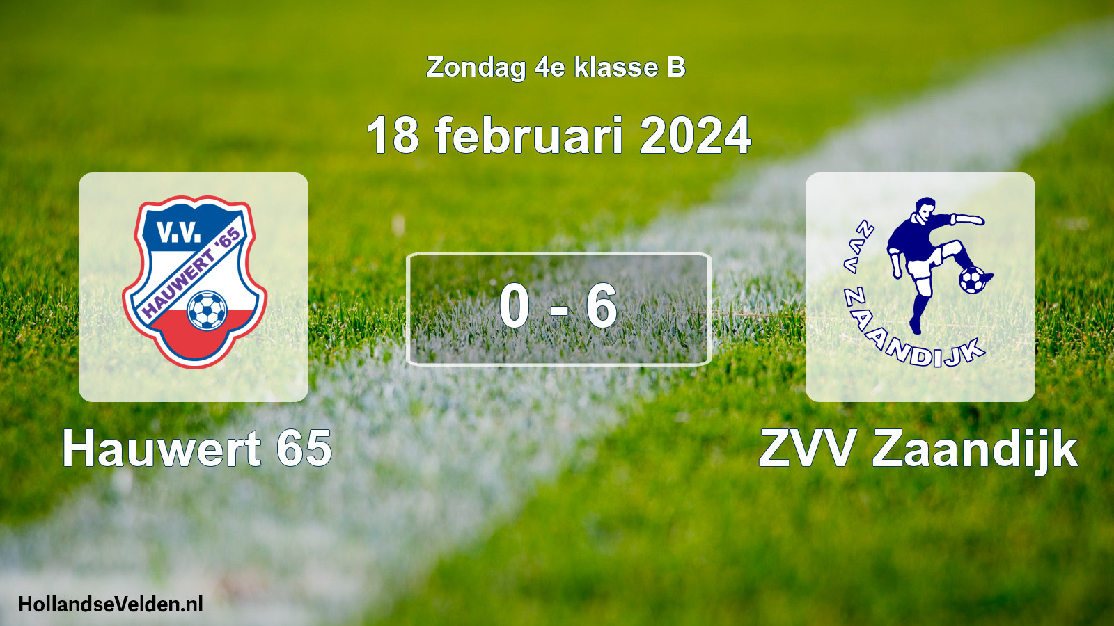 Total number of matches played: Hauwert 65 - ZVV Zaandijk 0 - 6 (18 February 2024)