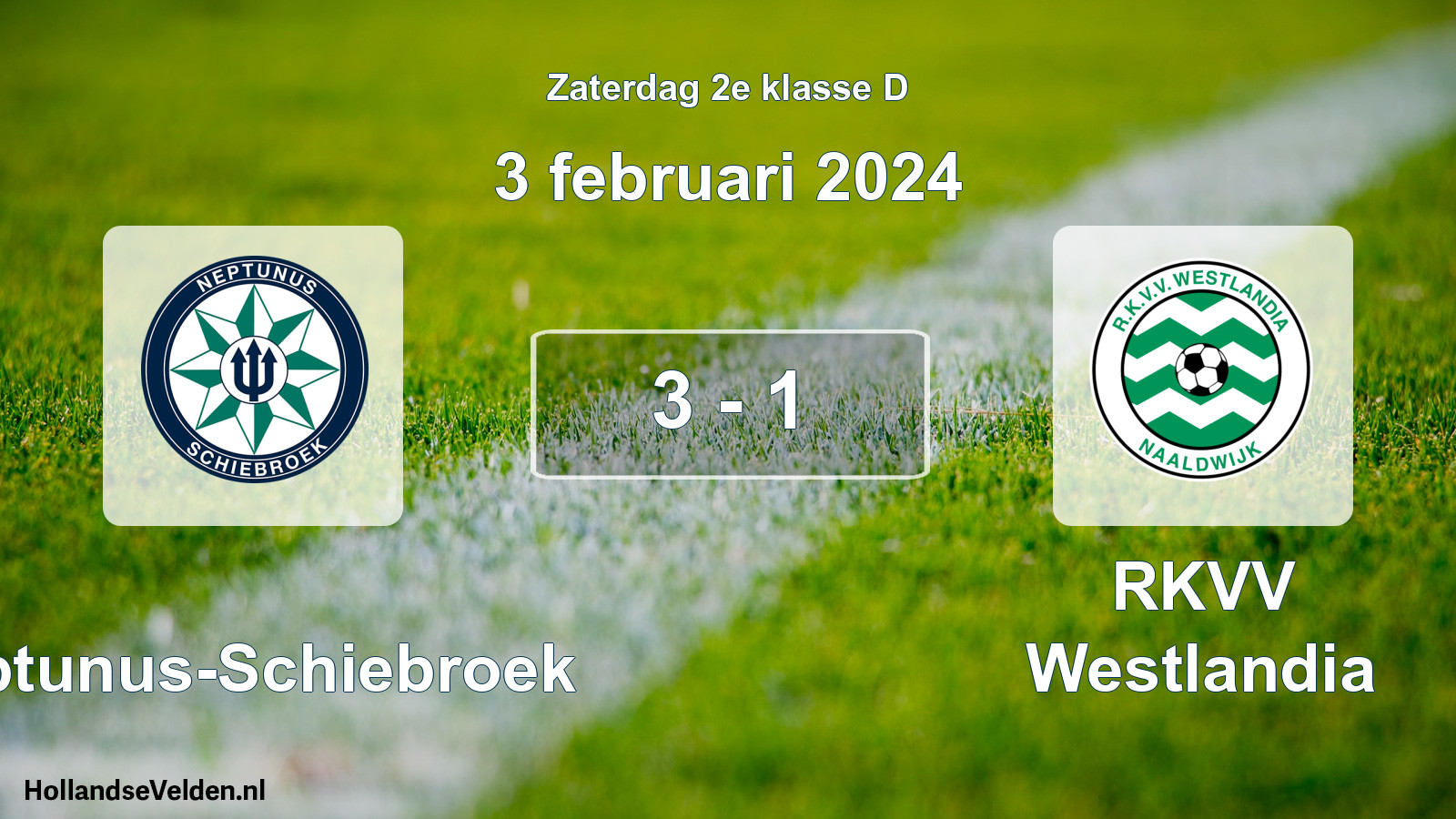 Total number of matches played: Neptunus-Schiebroek - RKVV Westlandia 3 - 1 (3 February 2024)