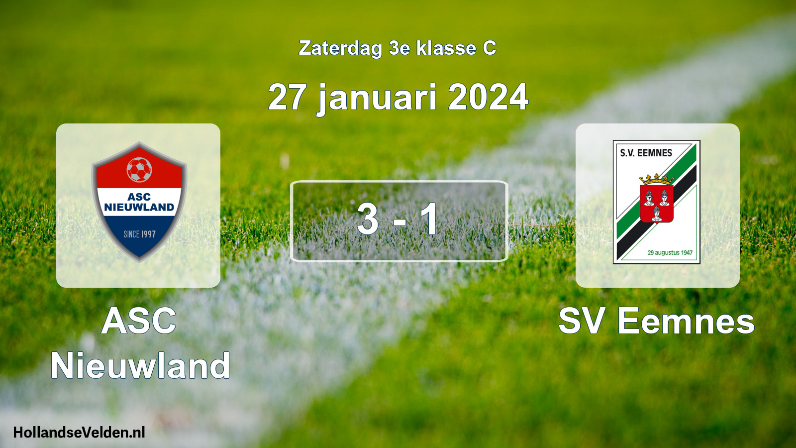 Total number of matches played: ASC Nieuwland - SV Eemnes 3 - 1 (27 January 2024)