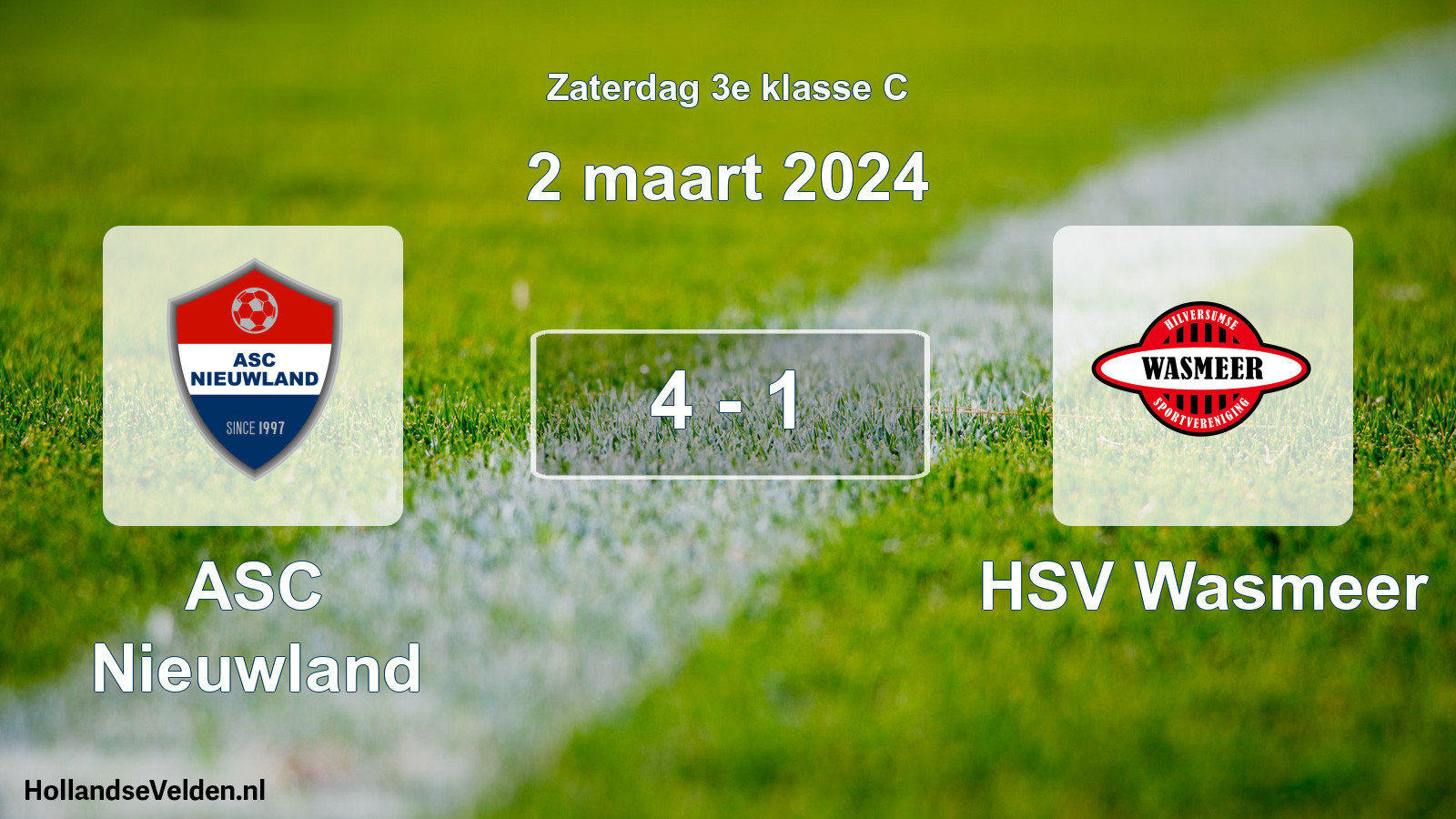 Total number of matches played: ASC Nieuwland - HSV Wasmeer 4 - 1 (2 March 2024)