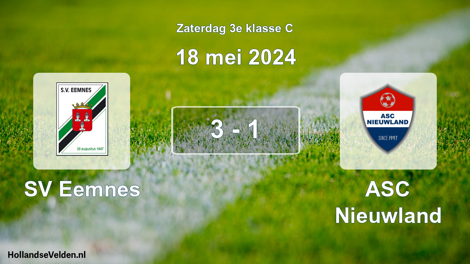 Total number of matches played: SV Eemnes - ASC Nieuwland 3 - 1 (18 May 2024)