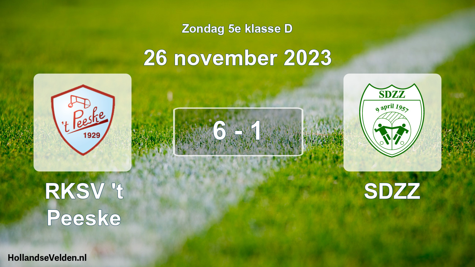 Total number of matches played: RKSV 't Peeske - SDZZ 6 - 1 (26 November 2023)