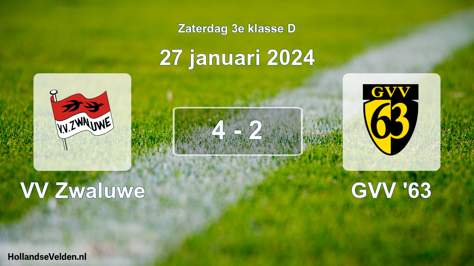 Total number of matches played: VV Zwaluwe - GVV '63 4 - 2 (27 January 2024)