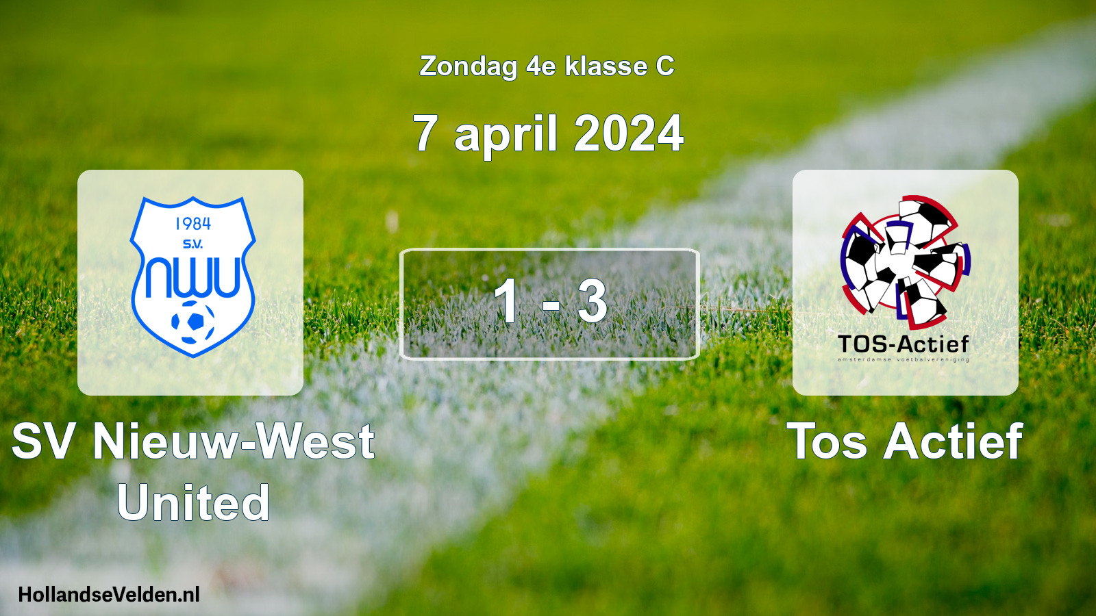 Total number of matches played: SV Nieuw-West United - Tos Actief 1 - 3 (7 April 2024)