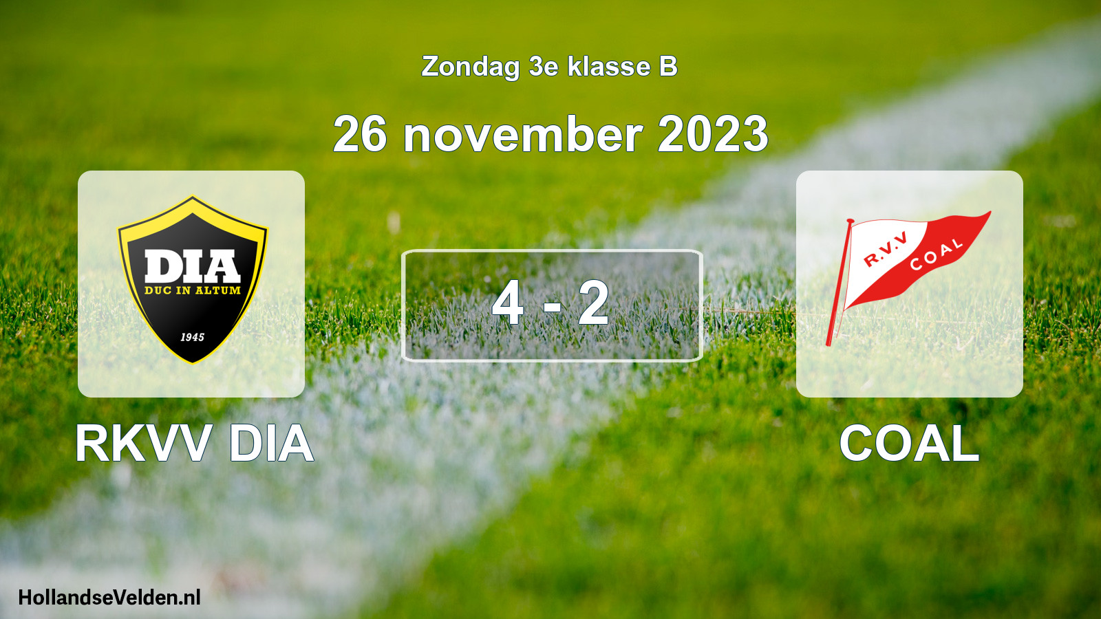 Total number of matches played: RKVV DIA - COAL 4 - 2 (26 November 2023)