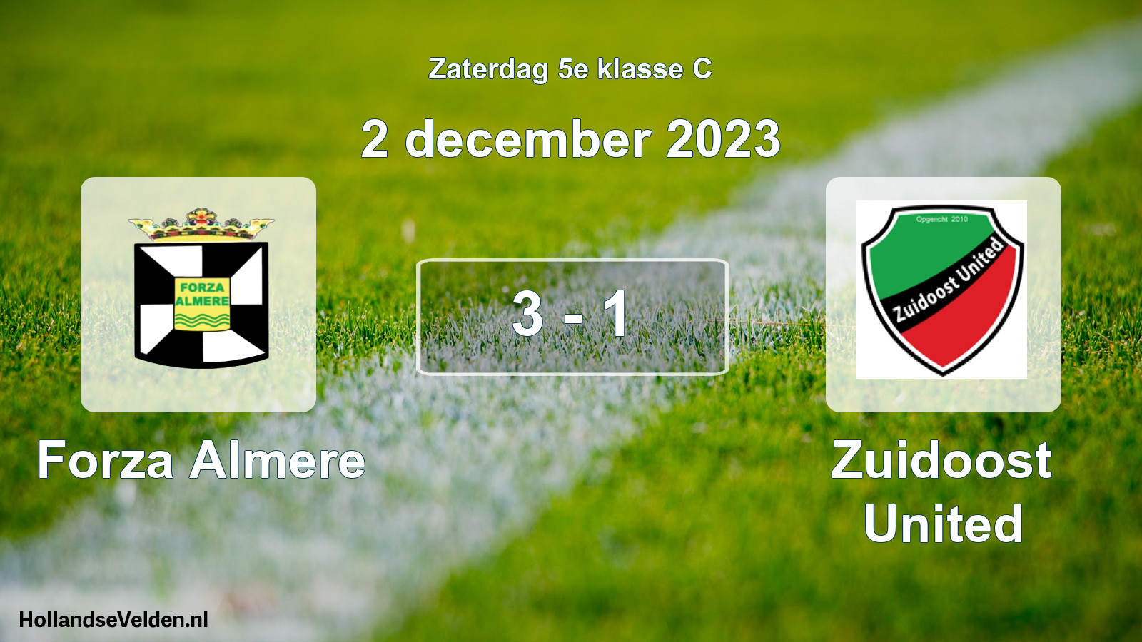 Total number of matches played: Forza Almere - Zuidoost United 3 - 1 (2 December 2023)