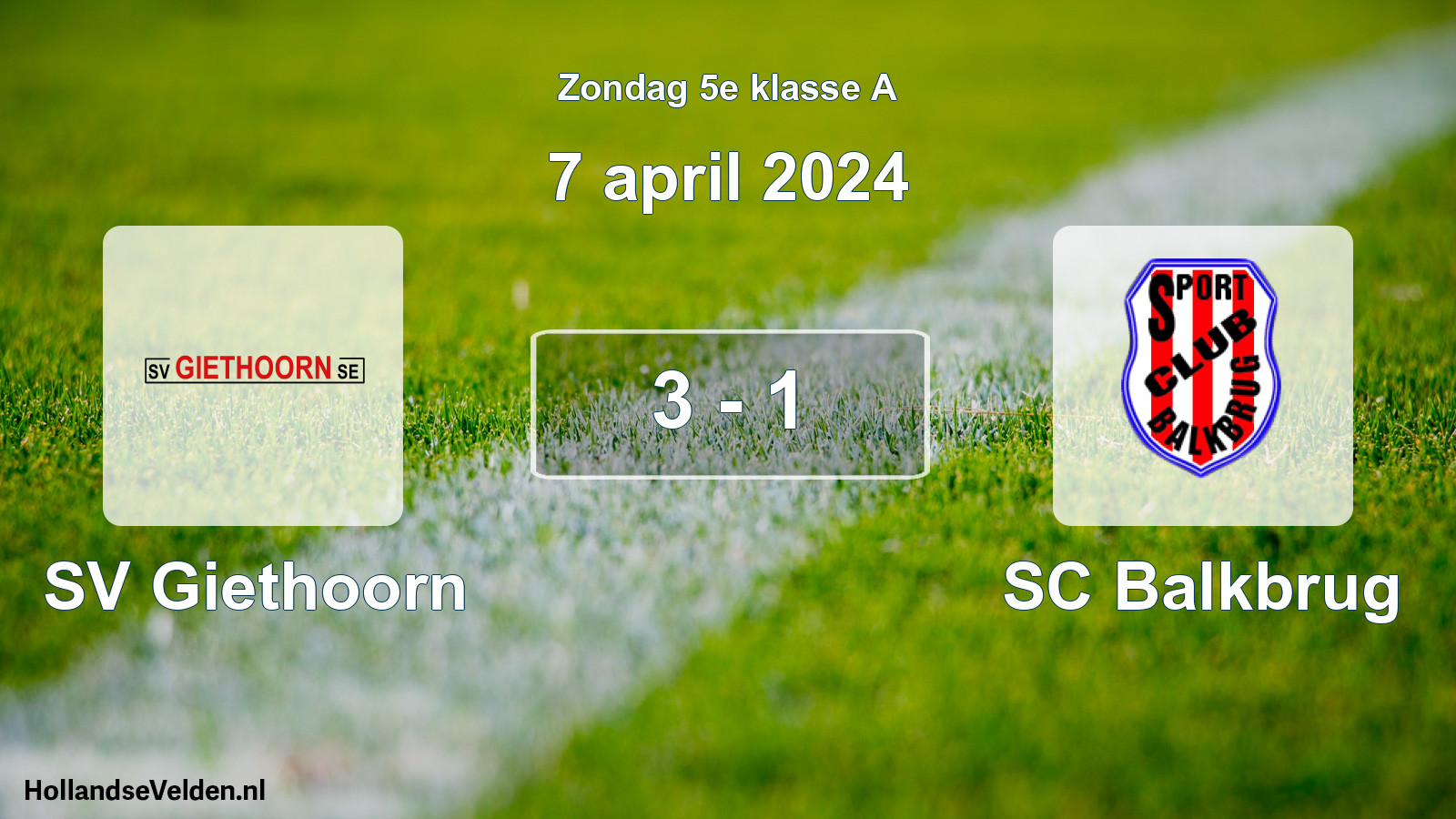 Total number of matches played: SV Giethoorn - SC Balkbrug 3 - 1 (7 April 2024)