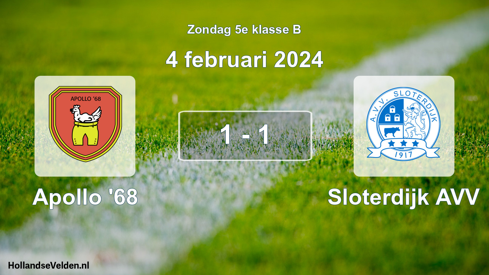 Total number of matches played: Apollo '68 - Sloterdijk AVV 1 - 1 (4 February 2024)