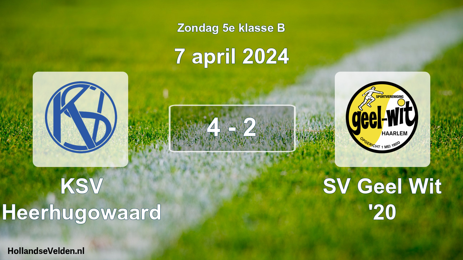 Total number of matches played: KSV Heerhugowaard - SV Geel Wit '20 4 - 2 (7 April 2024)