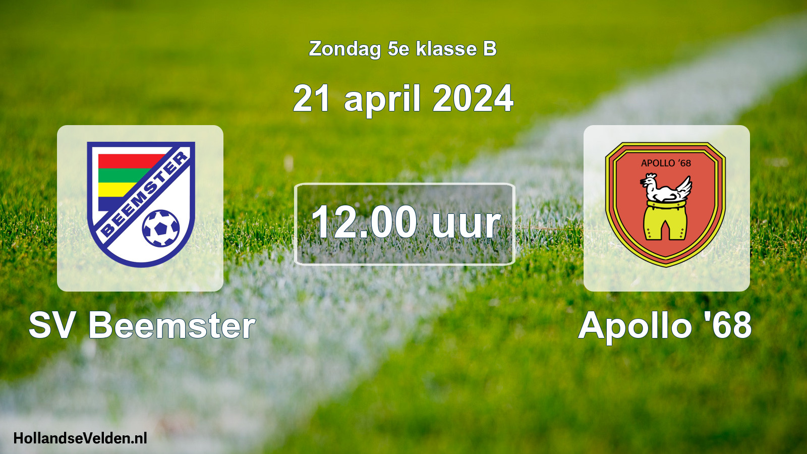 Scheduled Match: SV Beemster - Apollo '68 (21 April 2024)
