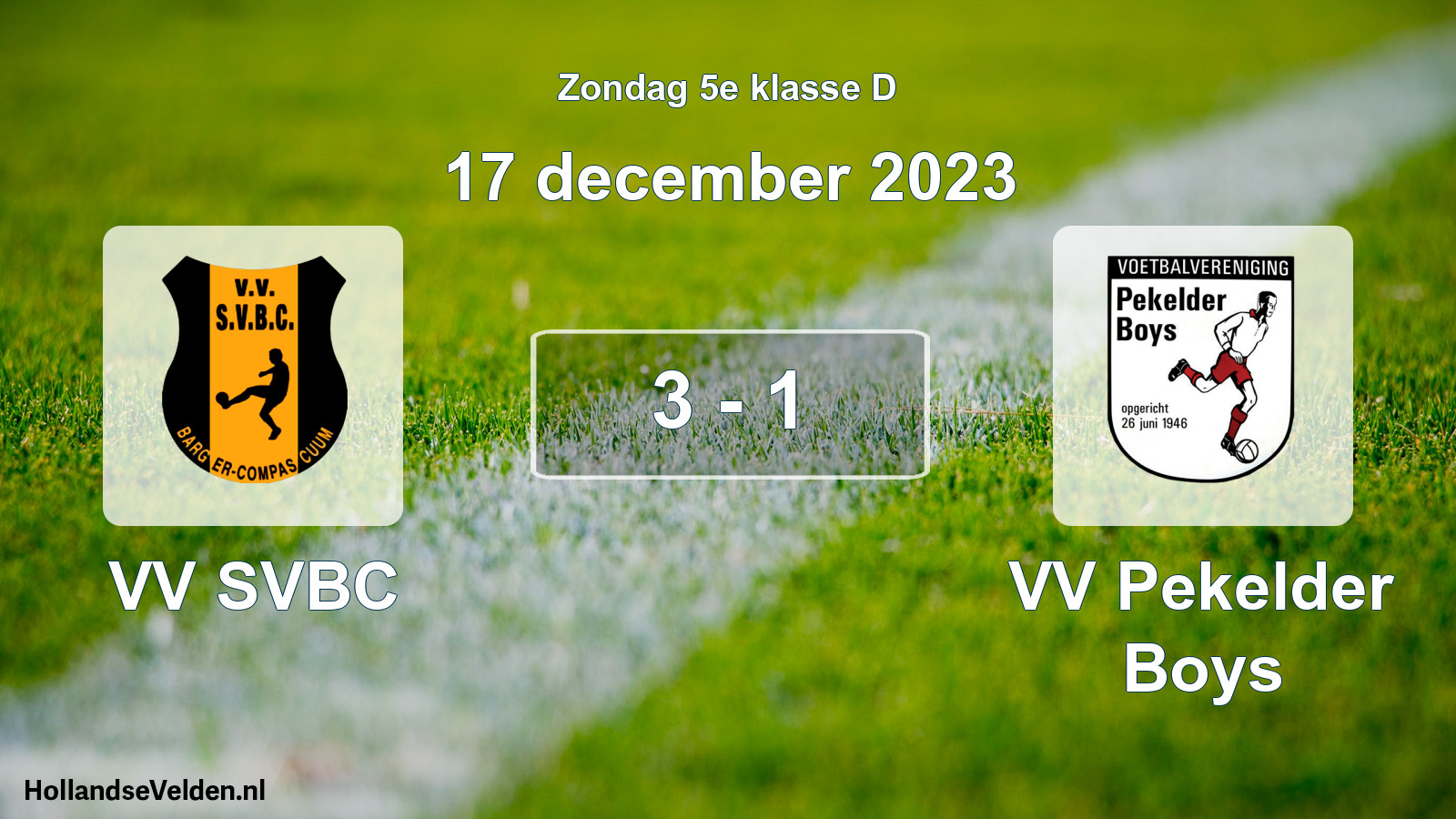Total number of matches played: VV SVBC - VV Pekelder Boys 3 - 1 (17 December 2023)