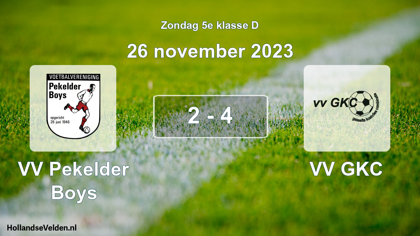 Total number of matches played: VV Pekelder Boys - VV GKC 2 - 4 (26 November 2023)