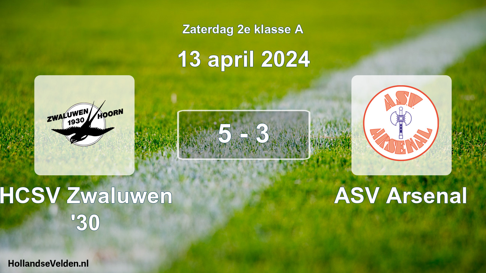 Total number of matches played: Zwaluwen '30 - ASV Arsenal 5 - 3 (13 April 2024)
