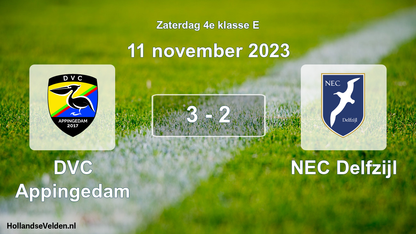 Total number of matches played: DVC Appingedam - NEC Delfzijl 3 - 2 (11 November 2023)