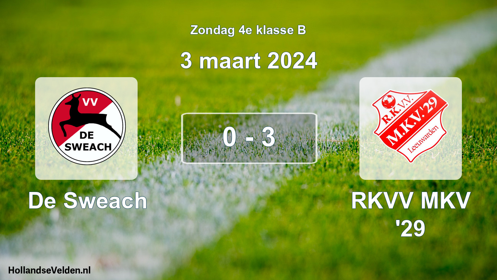 Total number of matches played: De Sweach - RKVV MKV '29 0 - 3 (3 March 2024)