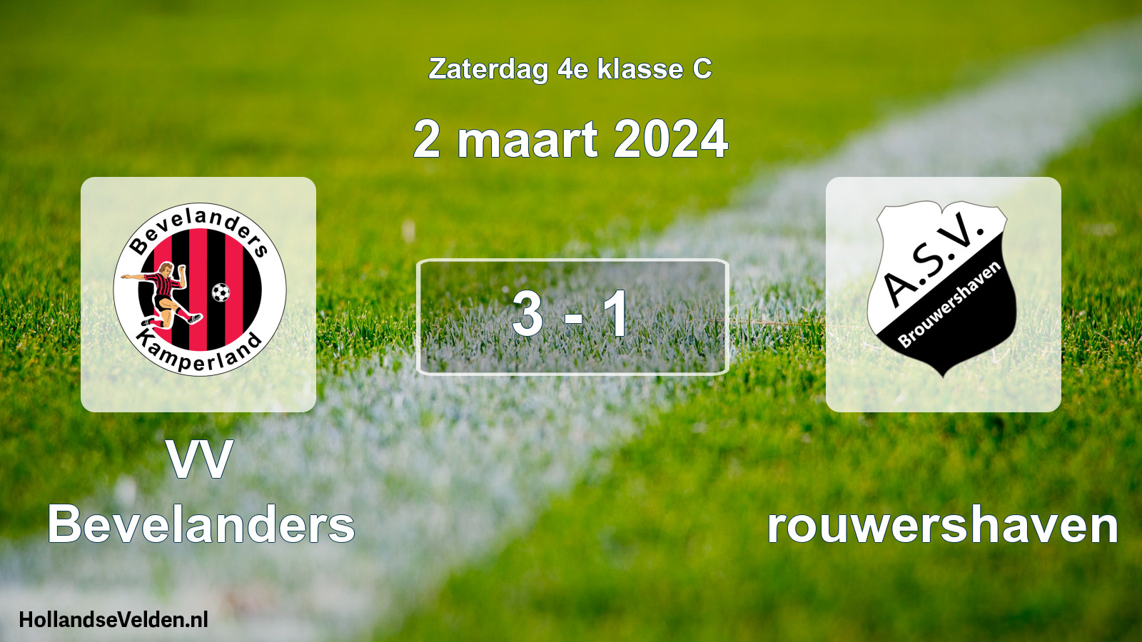Total number of matches played: VV Bevelanders - Brouwershaven 3 - 1 (2 March 2024)