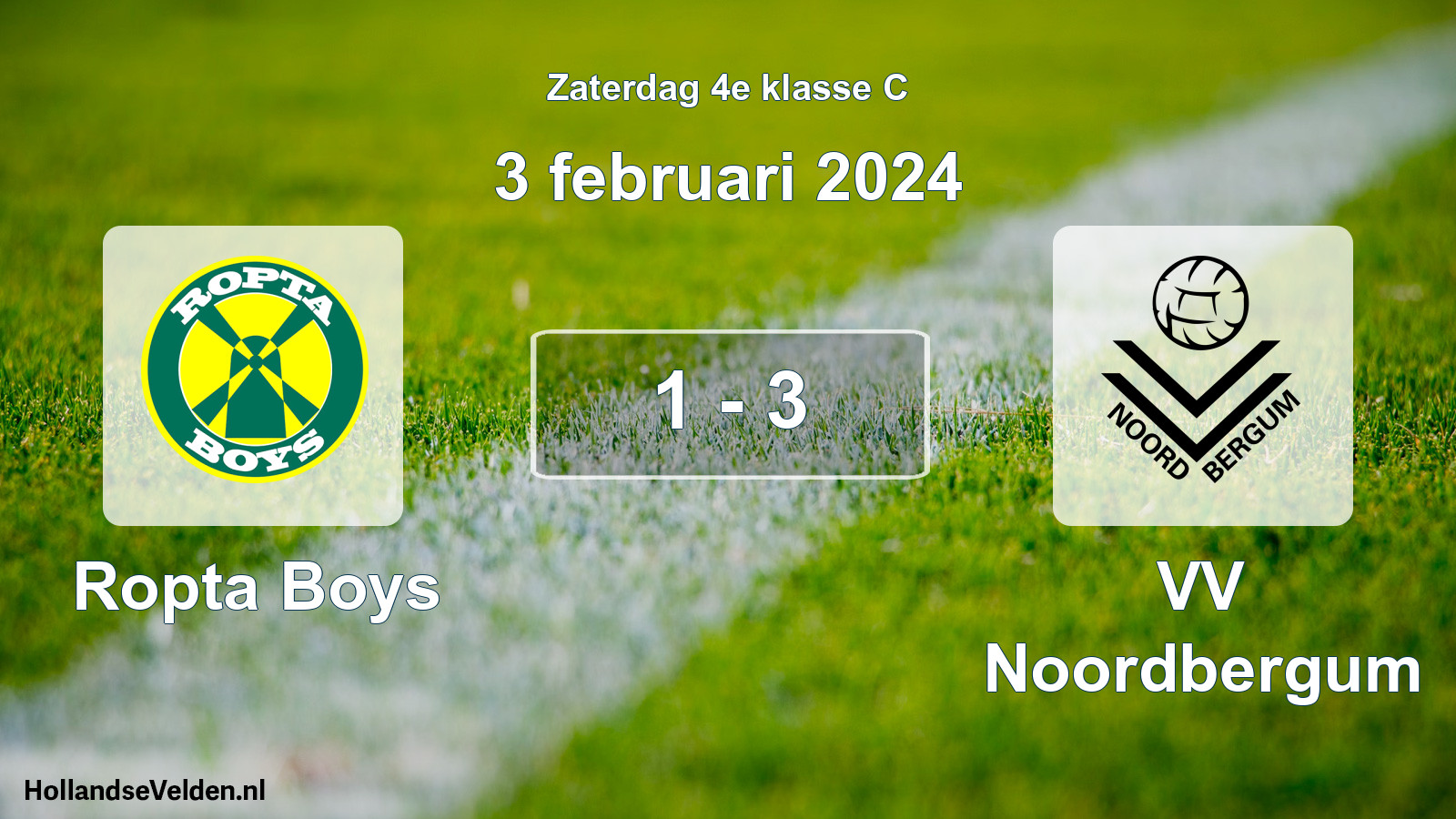 Total number of matches played: Ropta Boys - VV Noordbergum 1 - 3 (3 February 2024)