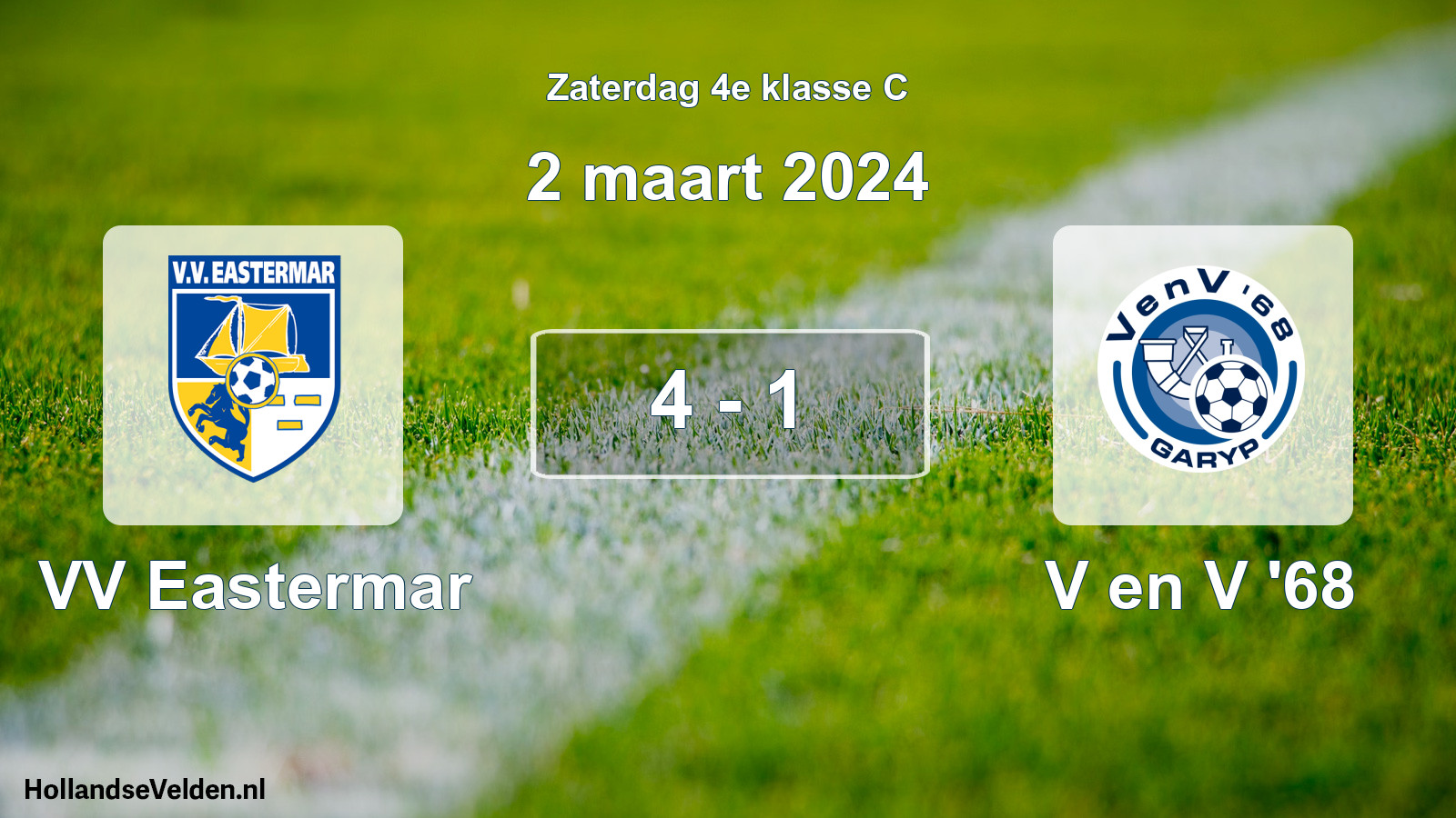 Total number of matches played: VV Eastermar - V en V '68 4 - 1 (2 March 2024)