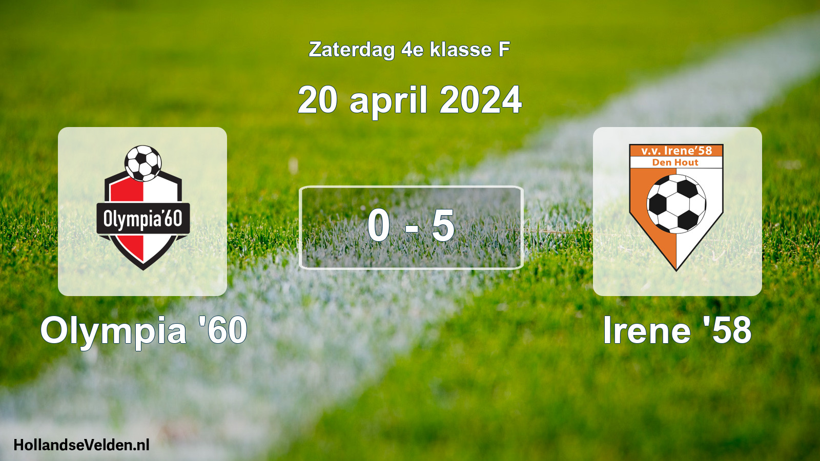 Total number of matches played: Olympia '60 - Irene '58 0 - 5 (20 April 2024)
