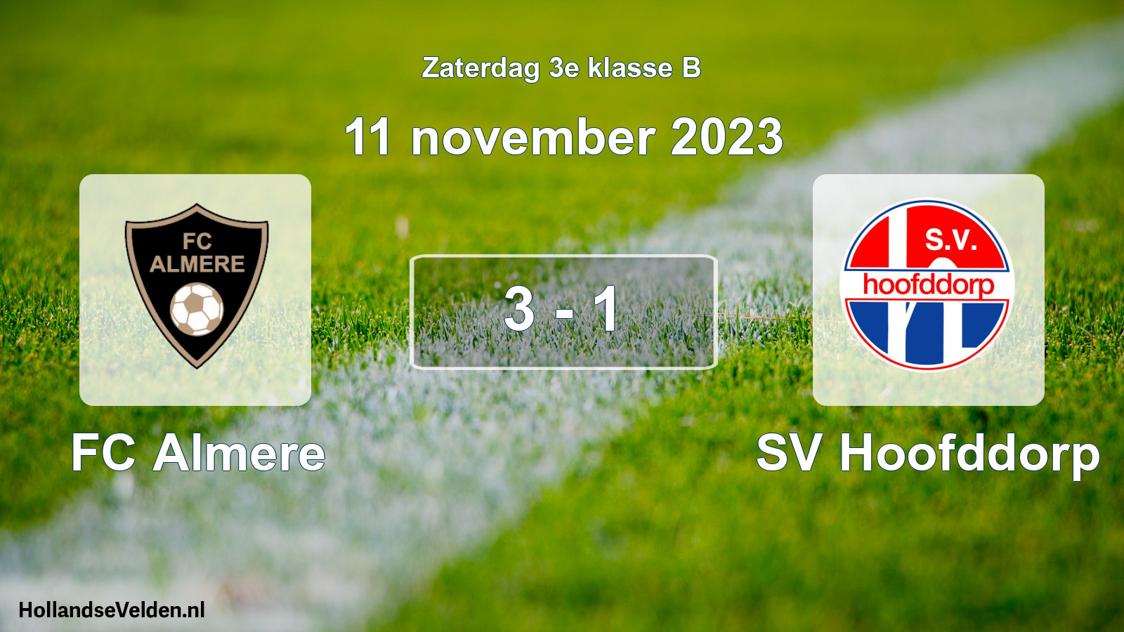 Total number of matches played: FC Almere - SV Hoofddorp 3 - 1 (11 November 2023)