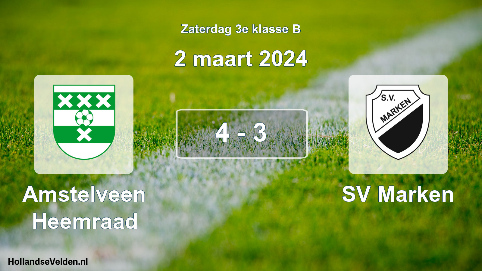 Total number of matches played: Amstelveen Heemraad - SV Marken 4 - 3 (2 March 2024)