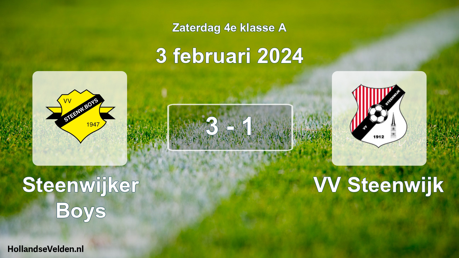 Total number of matches played: Steenwijker Boys - VV Steenwijk 3 - 1 (3 February 2024)