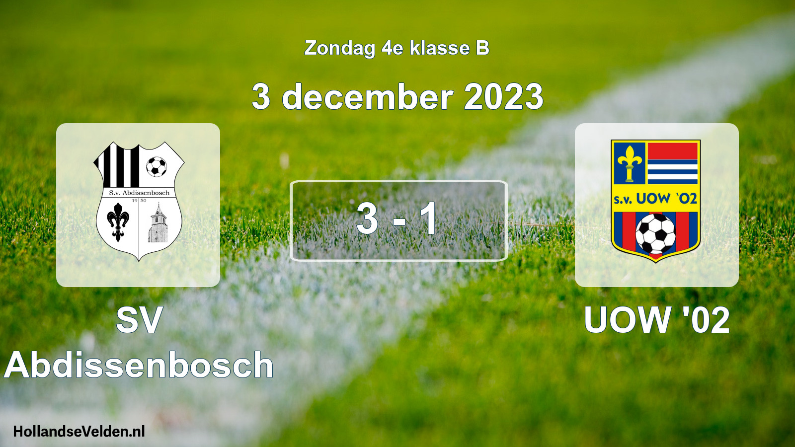 Total number of matches played: SV Abdissenbosch - UOW '02 3 - 1 (3 December 2023)