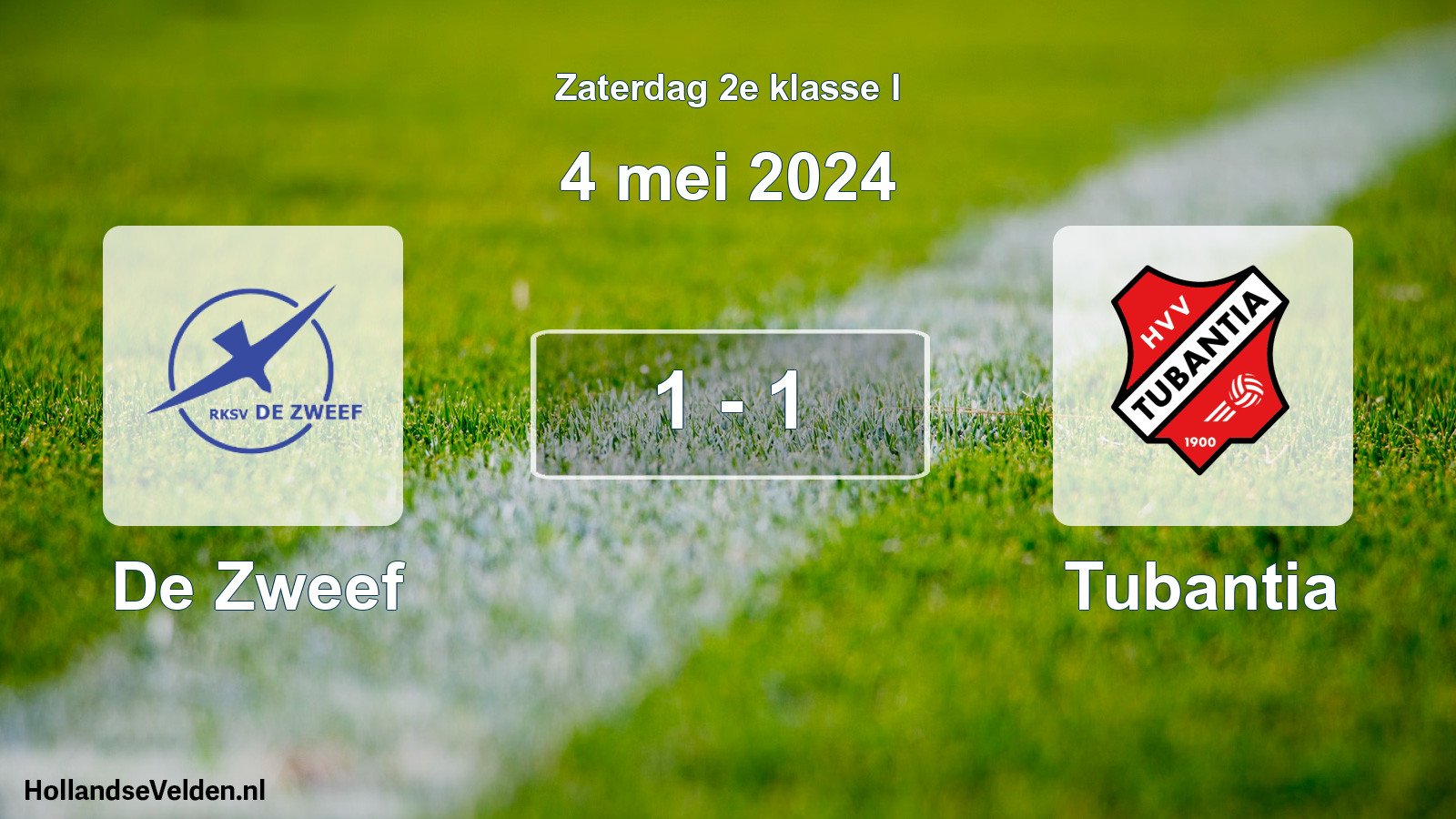 Total number of matches played: De Zweef - Tubantia 1 - 1 (4 May 2024)