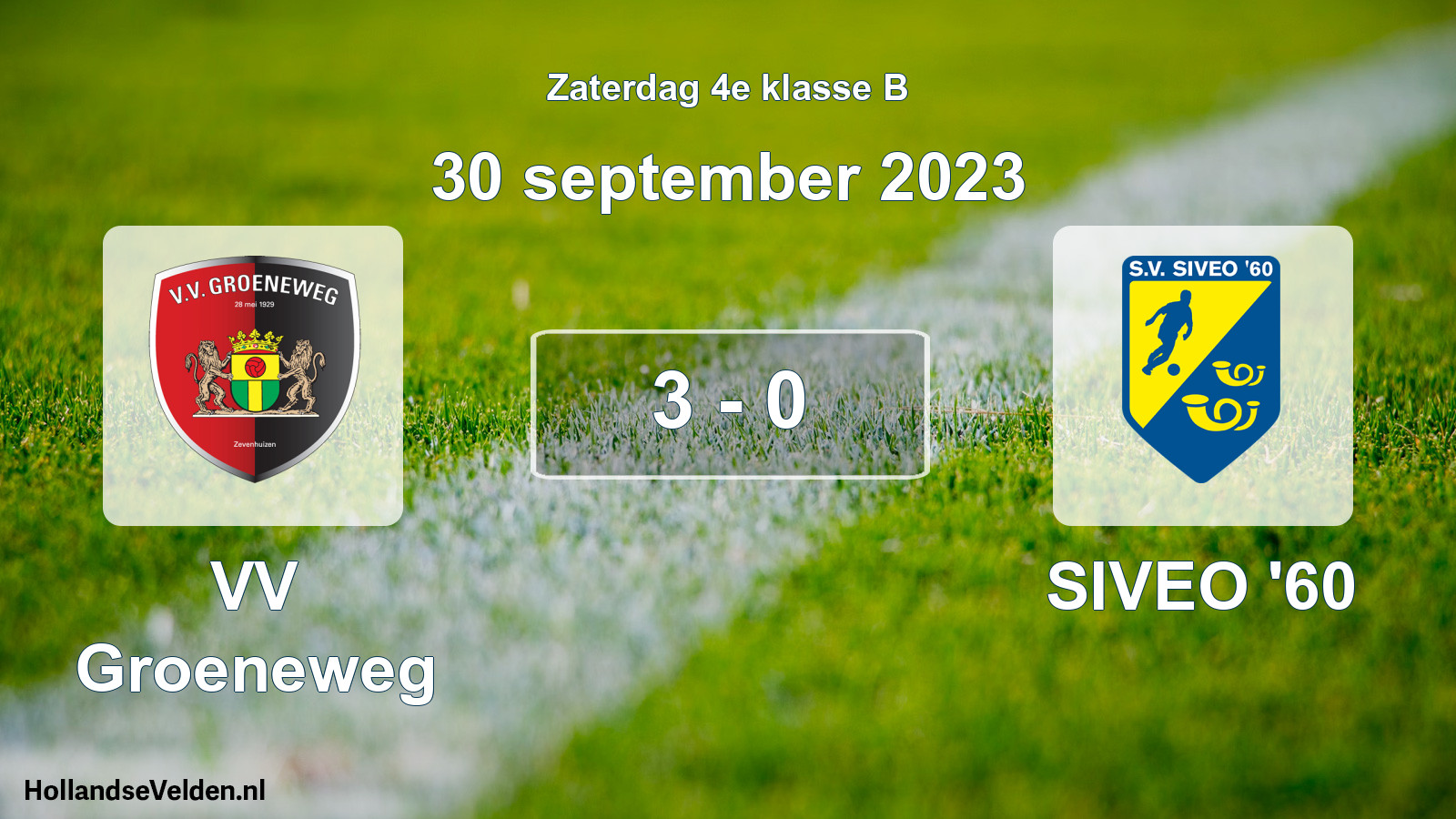 Total number of matches played: VV Groeneweg - SIVEO '60 3 - 0 (30 September 2023)