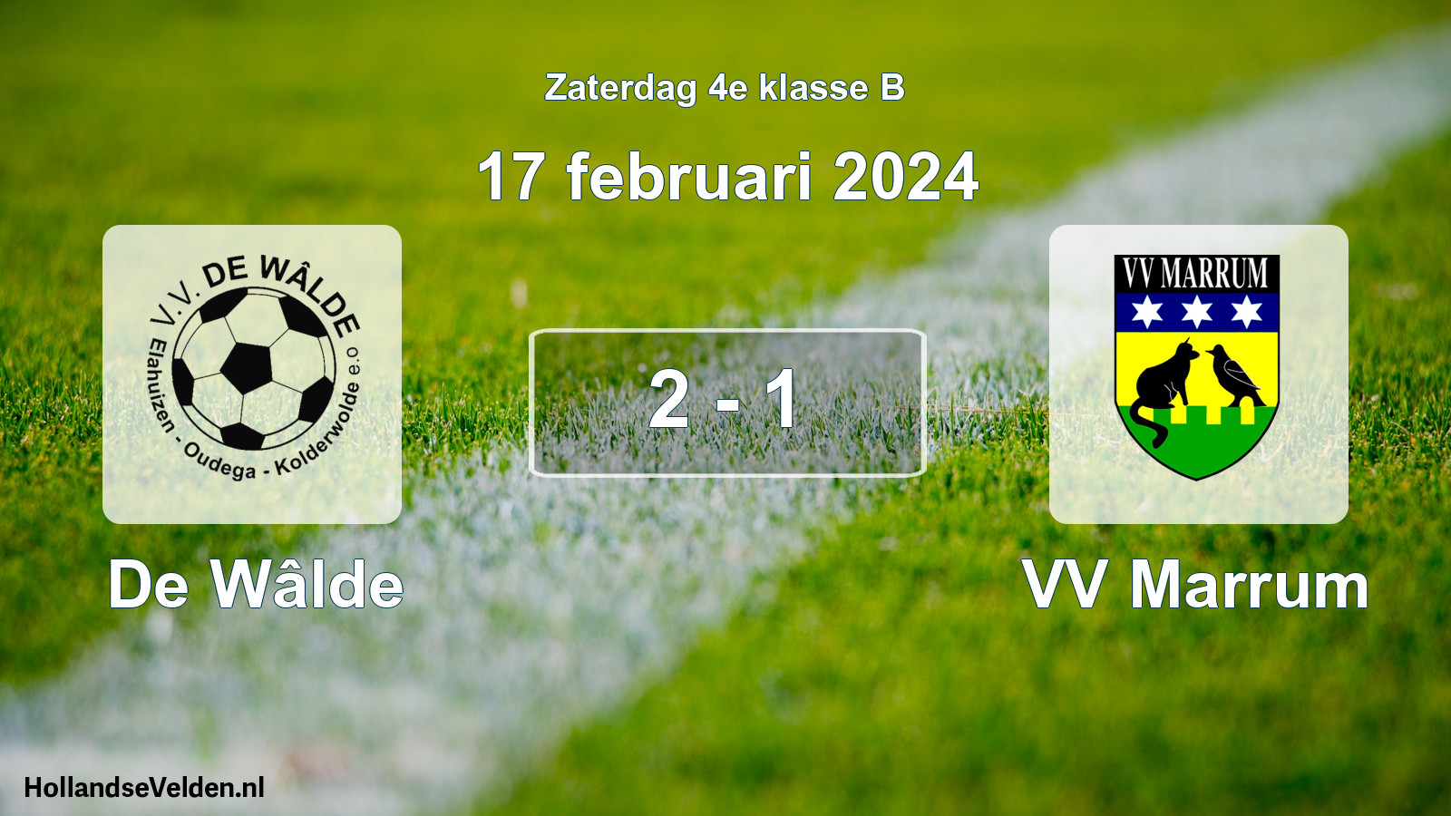 Total number of matches played: De Wâlde - VV Marrum 2 - 1 (17 February 2024)