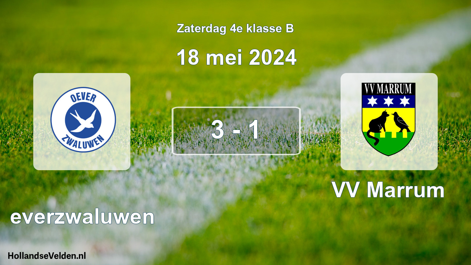 Total number of matches played: Oeverzwaluwen - VV Marrum 3 - 1 (18 May 2024)