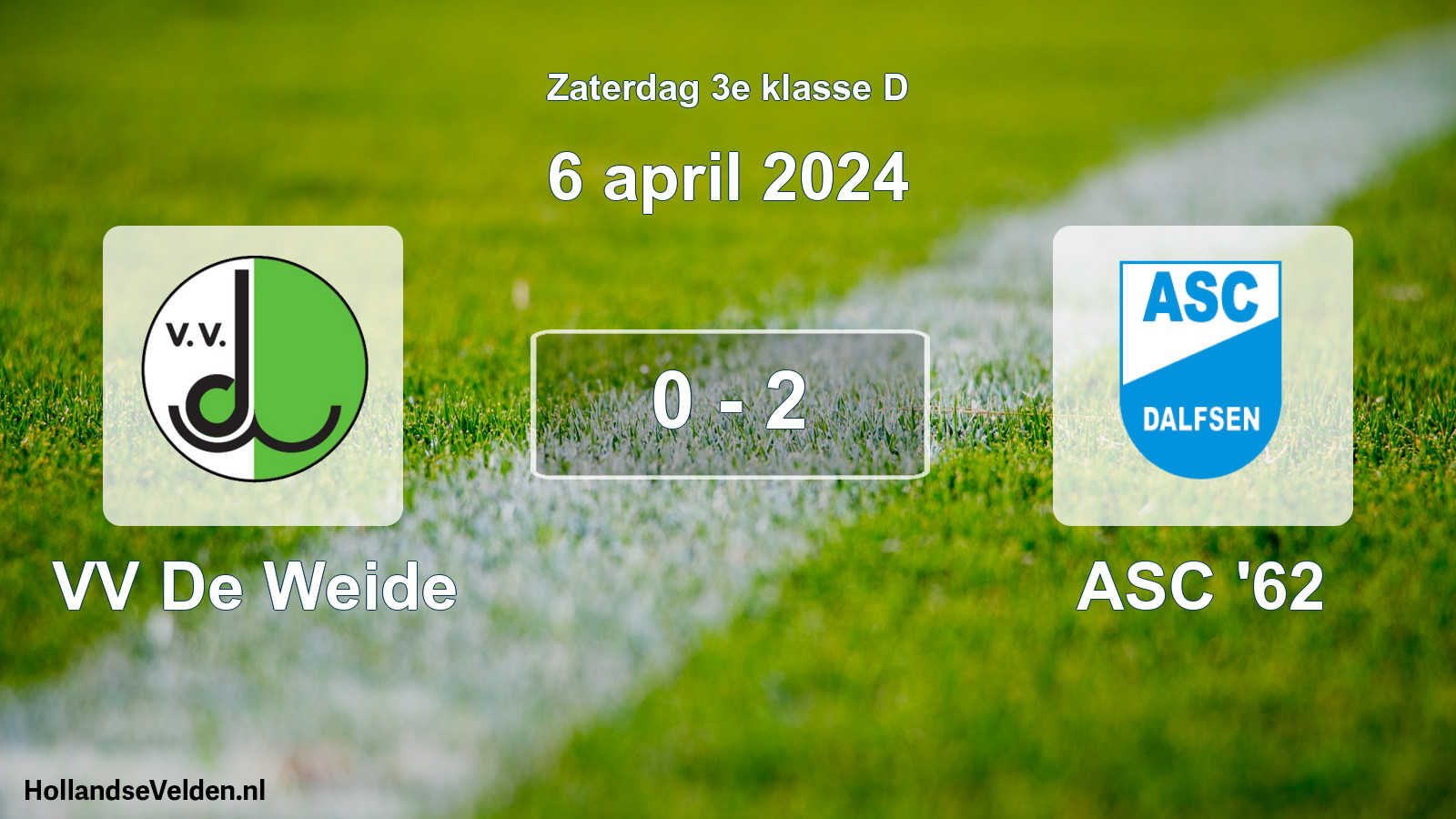 Total number of matches played: VV De Weide - ASC '62 0 - 2 (6 April 2024)