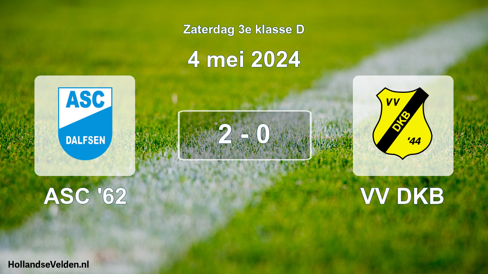 Total number of matches played: ASC '62 - VV DKB 2 - 0 (4 May 2024)
