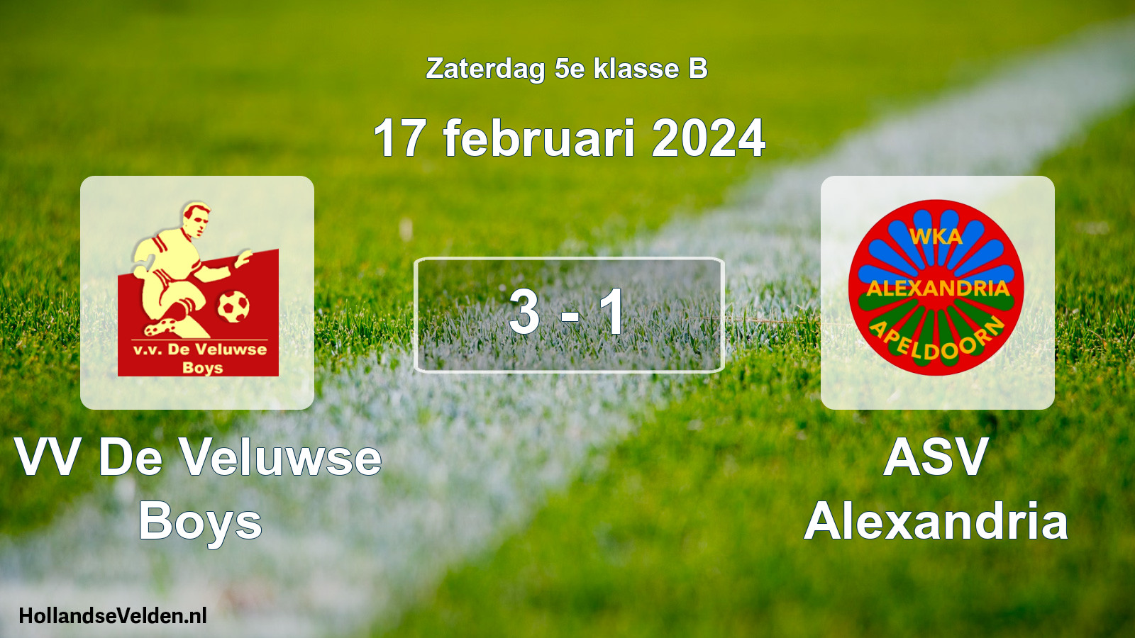 Total number of matches played: VV De Veluwse Boys - ASV Alexandria 3 - 1 (17 February 2024)