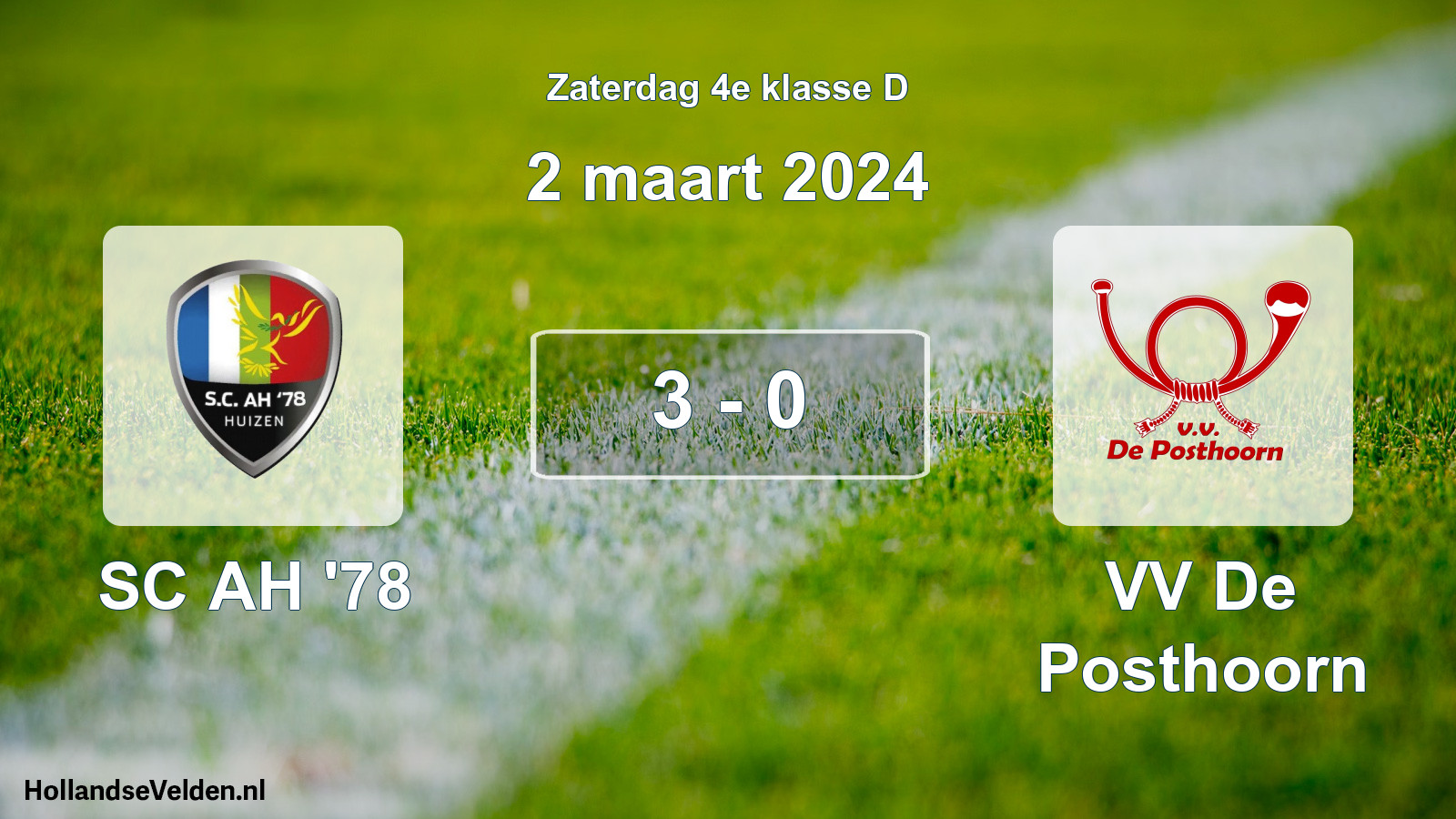 Total number of matches played: SC AH '78 - VV De Posthoorn 3 - 0 (2 March 2024)