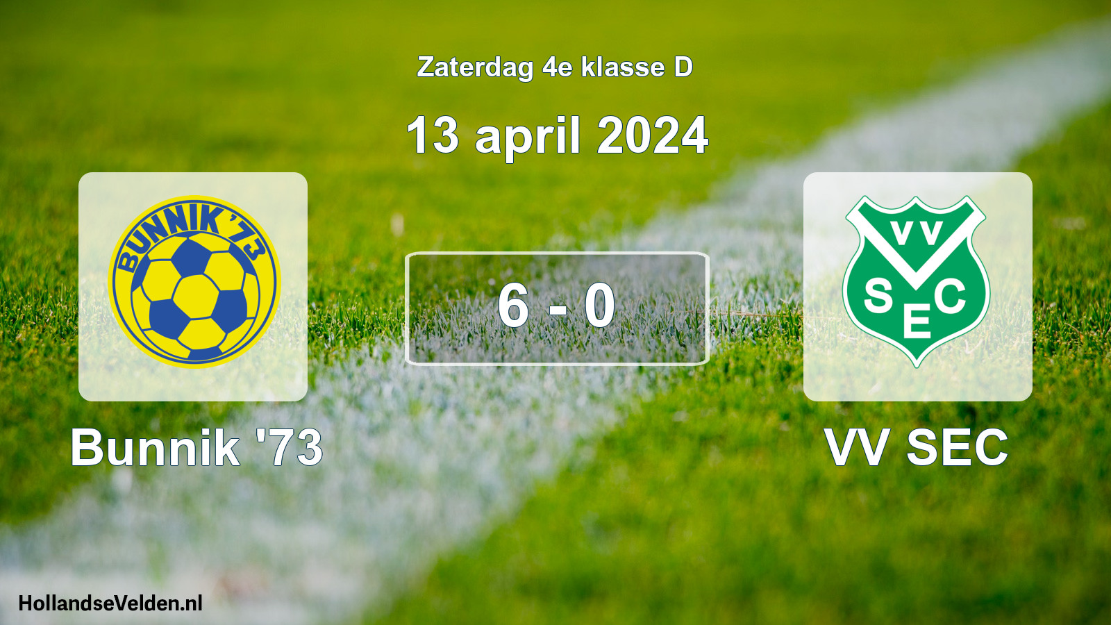 Total number of matches played: Bunnik '73 - VV SEC 6 - 0 (13 April 2024)