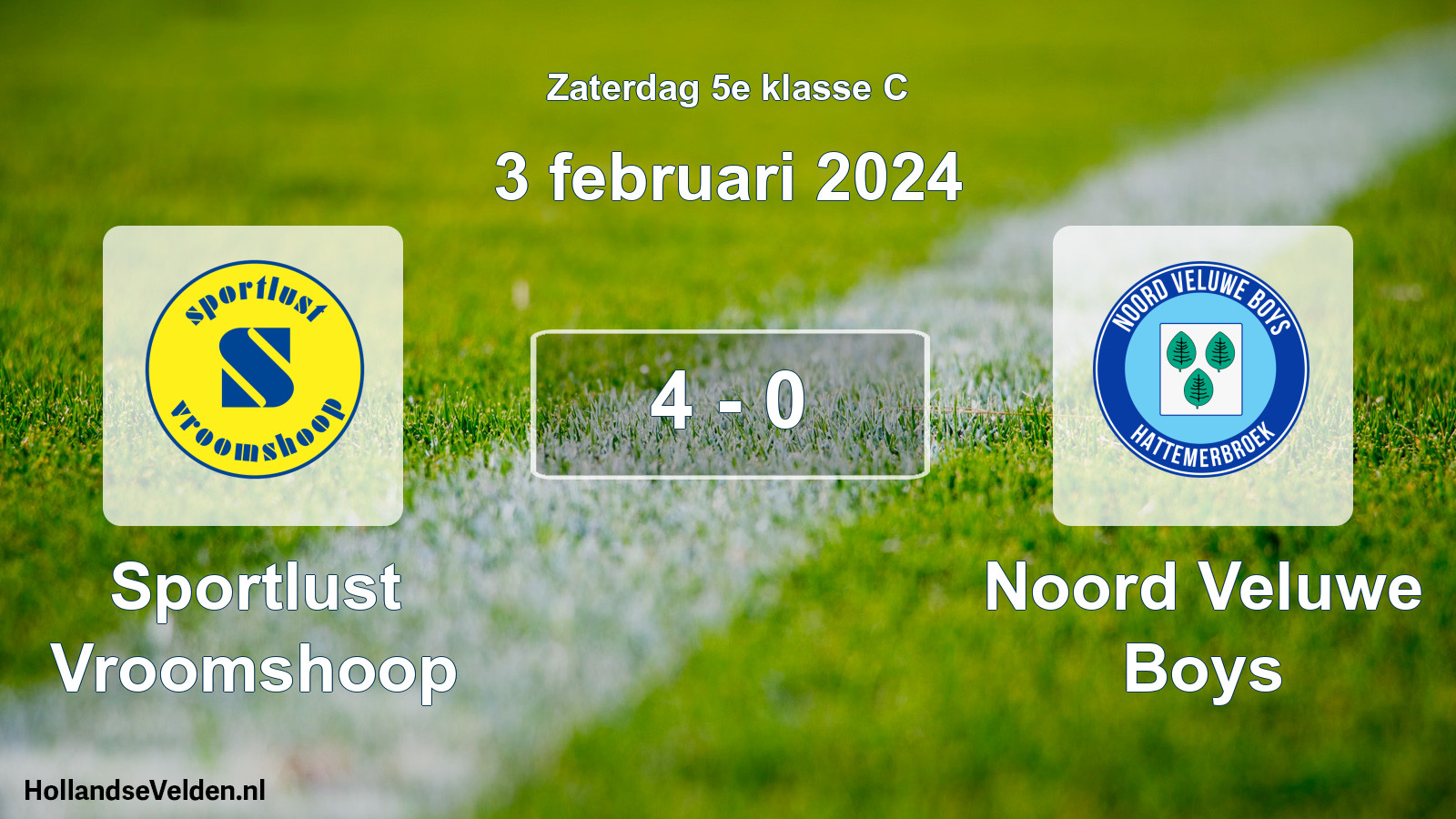 Total number of matches played: Sportlust Vroomshoop - Noord Veluwe Boys 4 - 0 (3 February 2024)