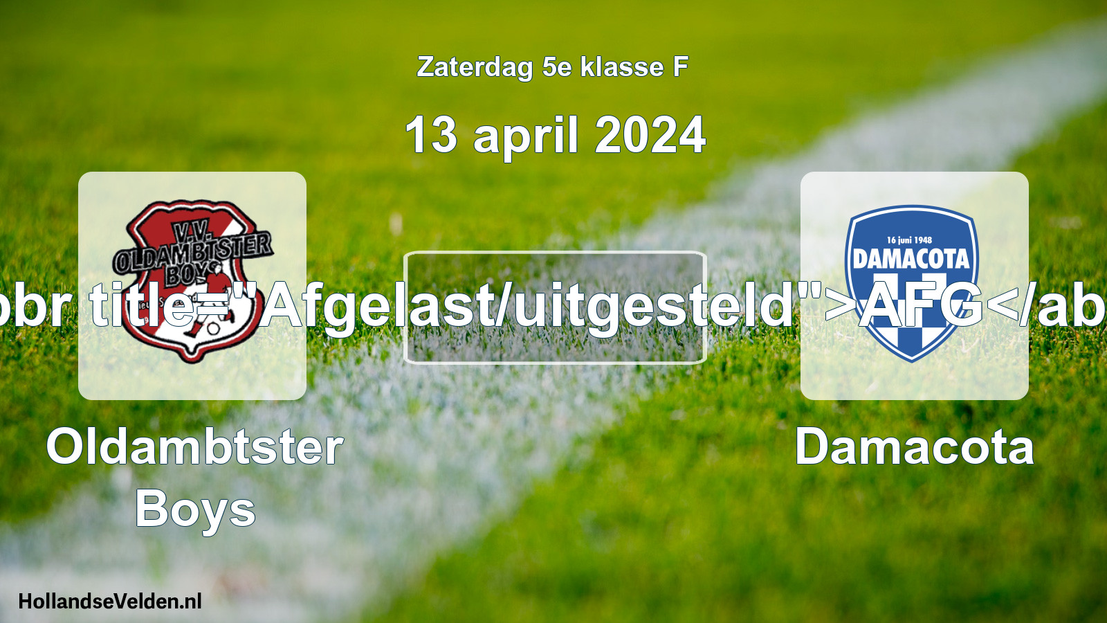 Scheduled Match: Oldambtster Boys - Damacota (13 April 2024)