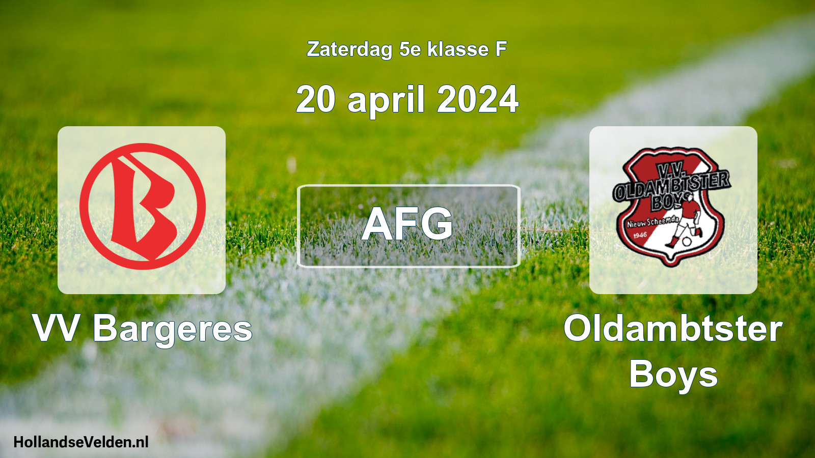 Geplande wedstrijd: VV Bargeres - Oldambtster Boys (20 april 2024)