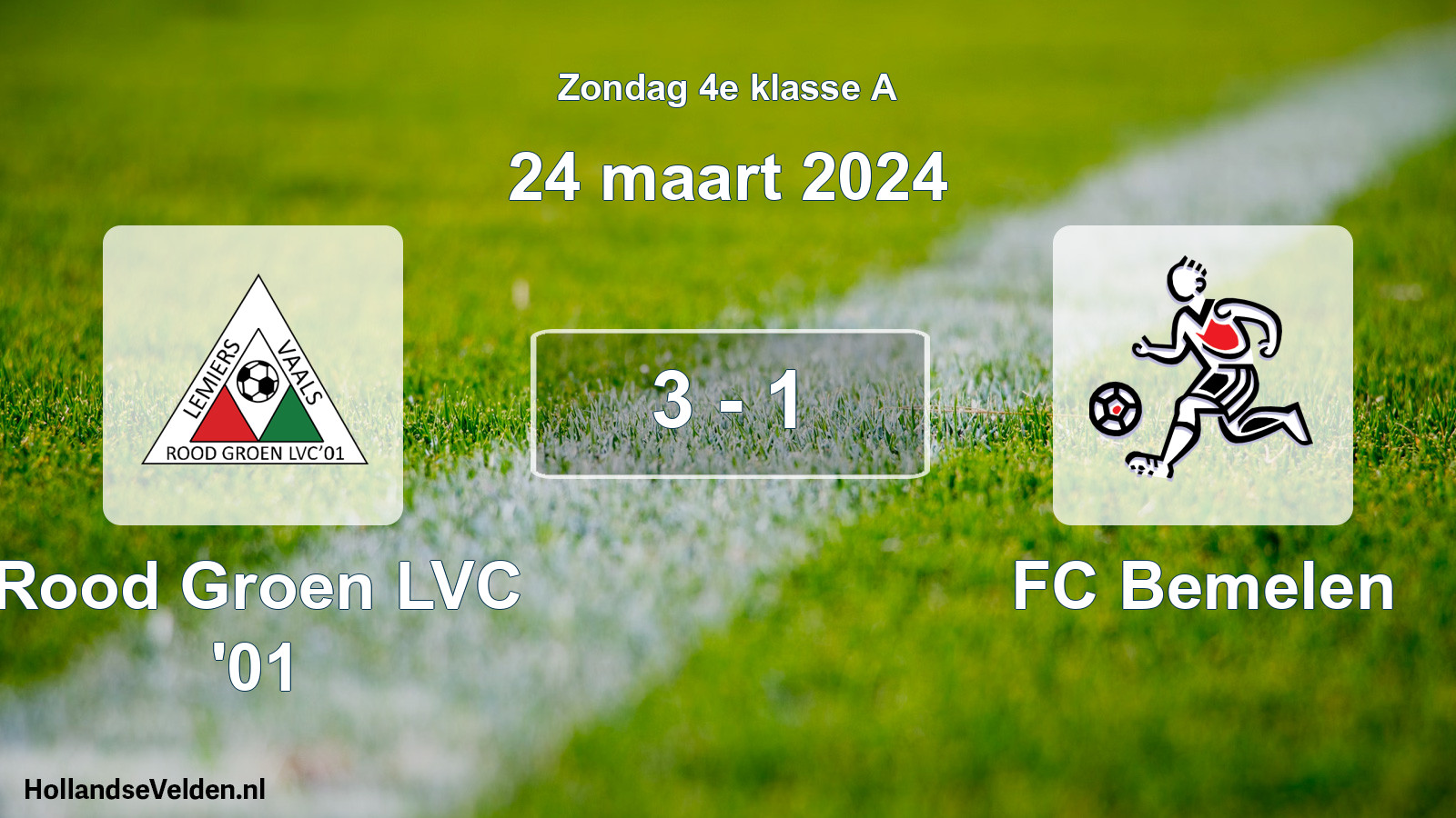 Total number of matches played: Rood Groen LVC '01 - FC Bemelen 3 - 1 (24 March 2024)