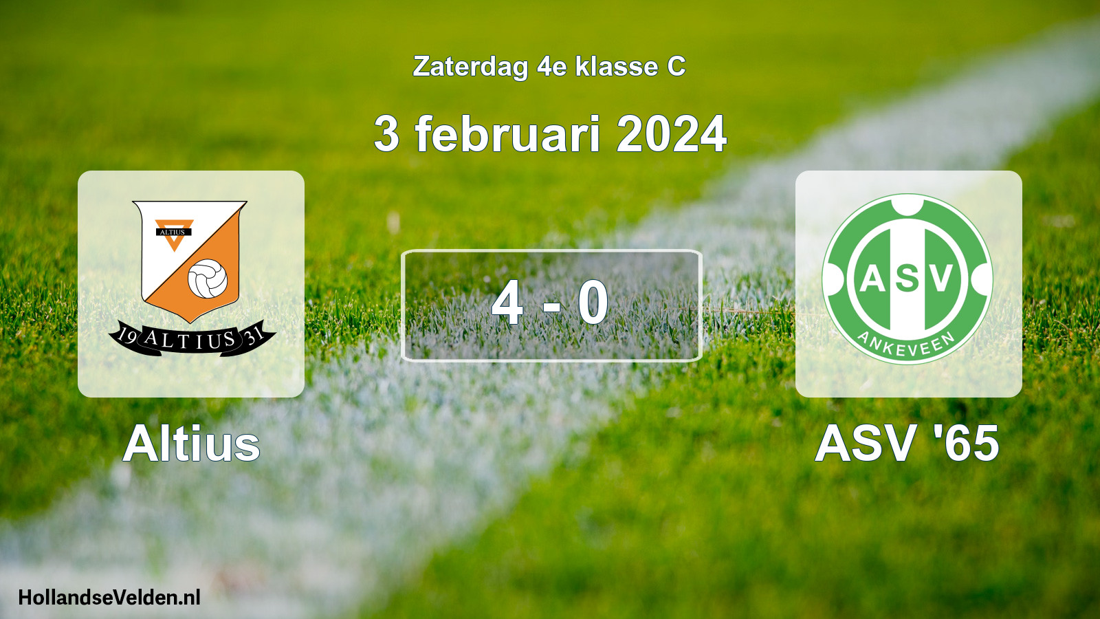 Total number of matches played: Altius - ASV '65 4 - 0 (3 February 2024)
